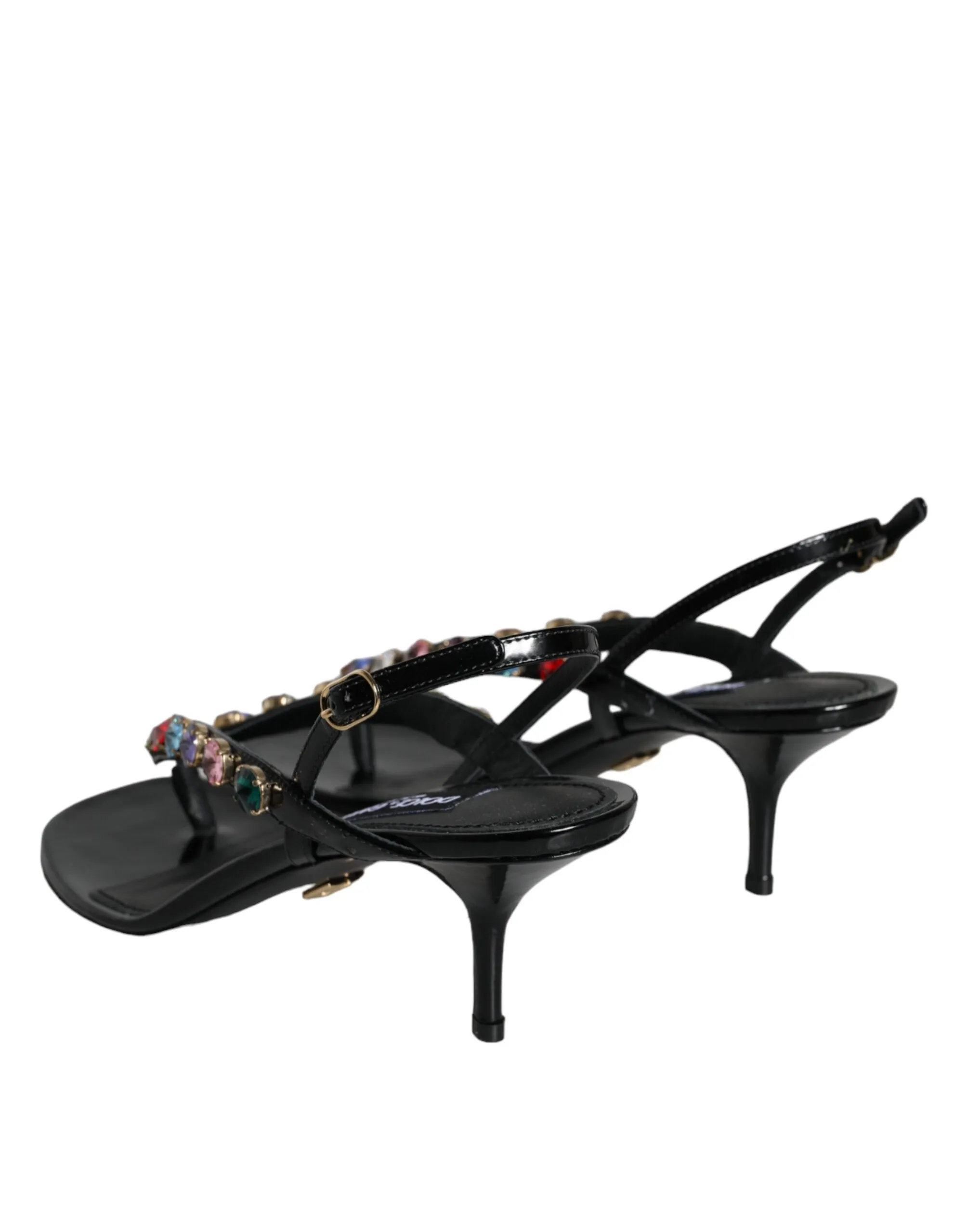 Black Leather Crystal Slingback Sandals Shoes sold by Louxly product image thumbnail 4