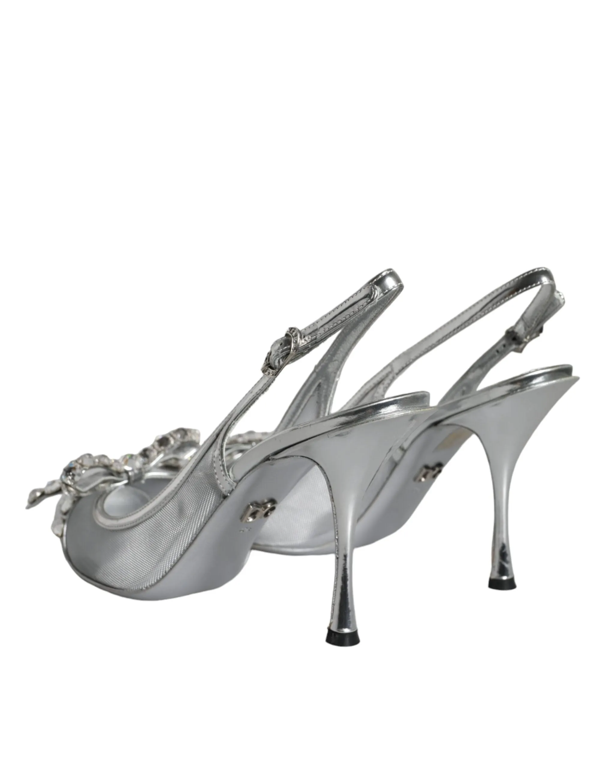 Silver Mesh Crystal Embellished Slingback Shoes sold by Louxly product image thumbnail 4