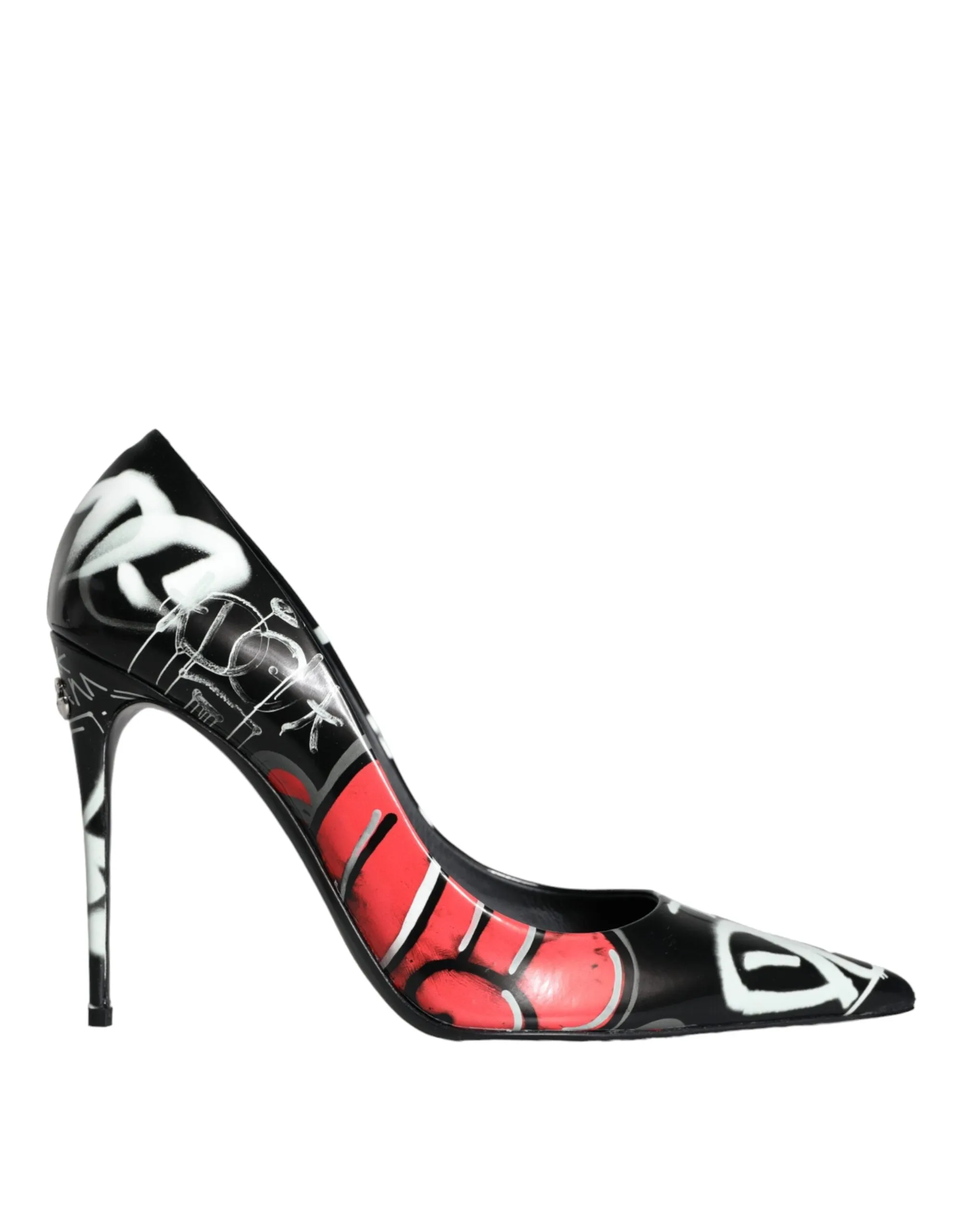 Black Graffiti Leather High Heels Pumps Shoes sold by Louxly