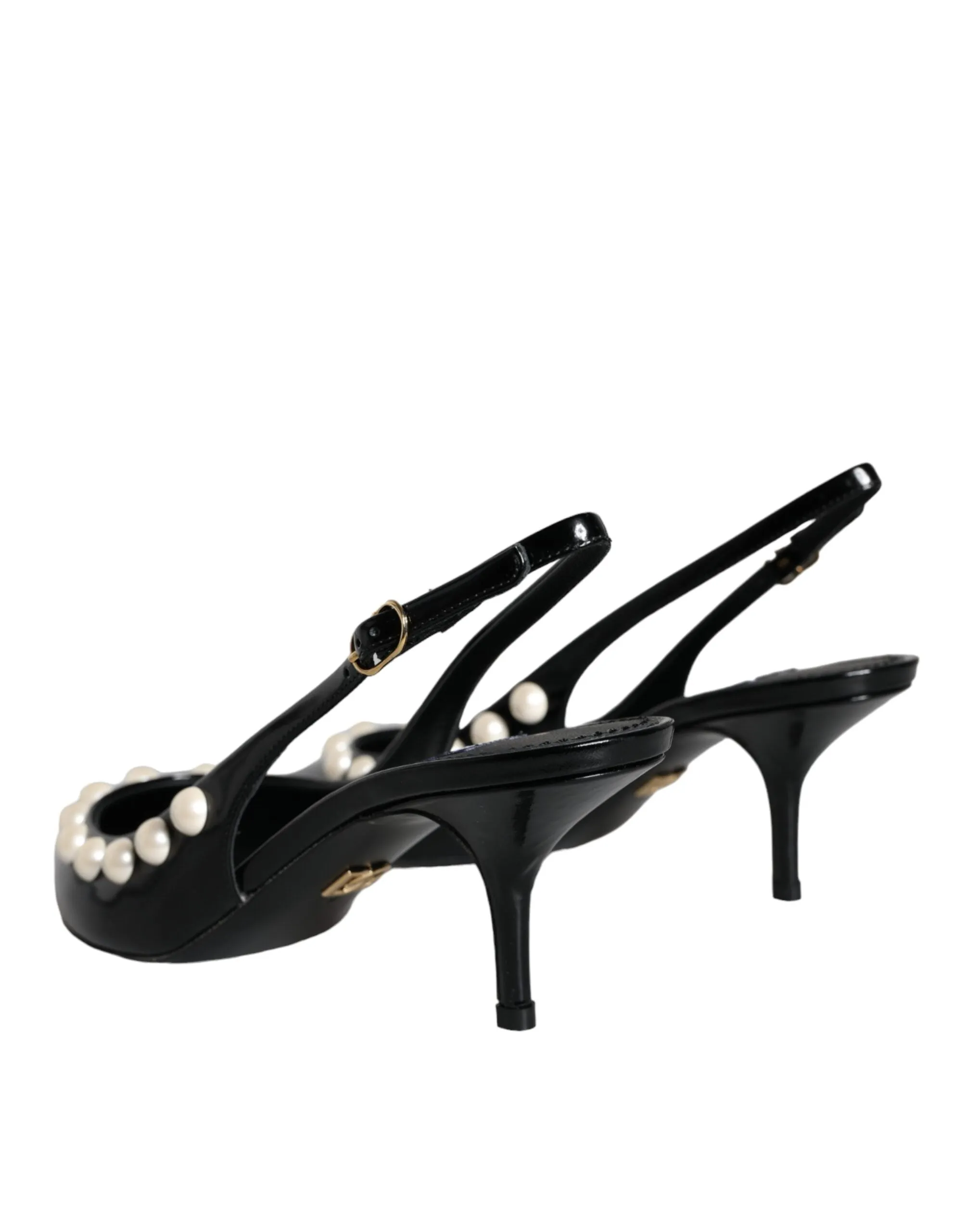 Black Leather Faux Pearl Heel Slingback Shoes sold by Louxly product image thumbnail 4