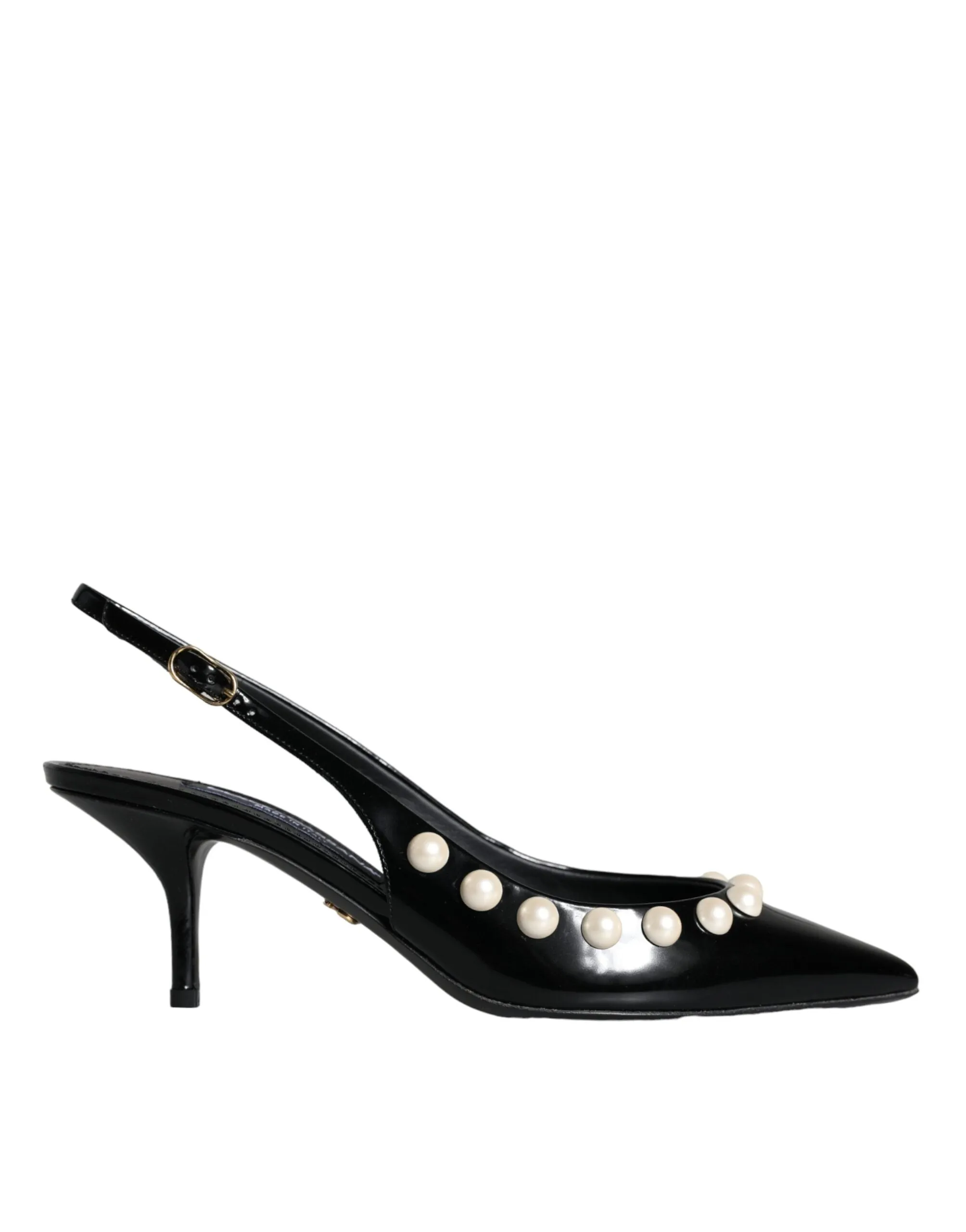 Black Leather Faux Pearl Heel Slingback Shoes sold by Louxly product image thumbnail 5