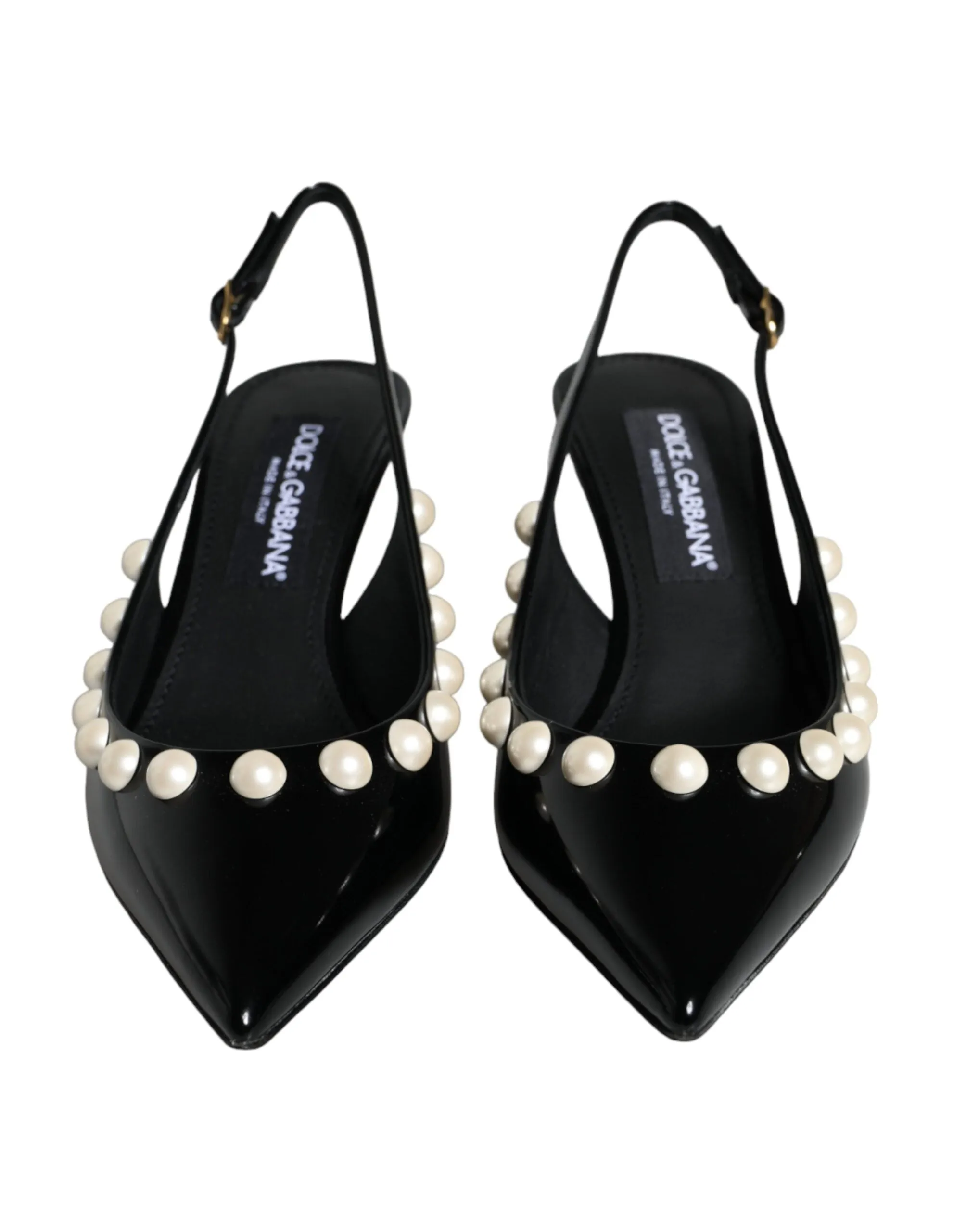 Black Leather Faux Pearl Heel Slingback Shoes sold by Louxly product image thumbnail 2