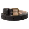 Dark Brown Leather Gold Metal Buckle Women Belt sold by Louxly