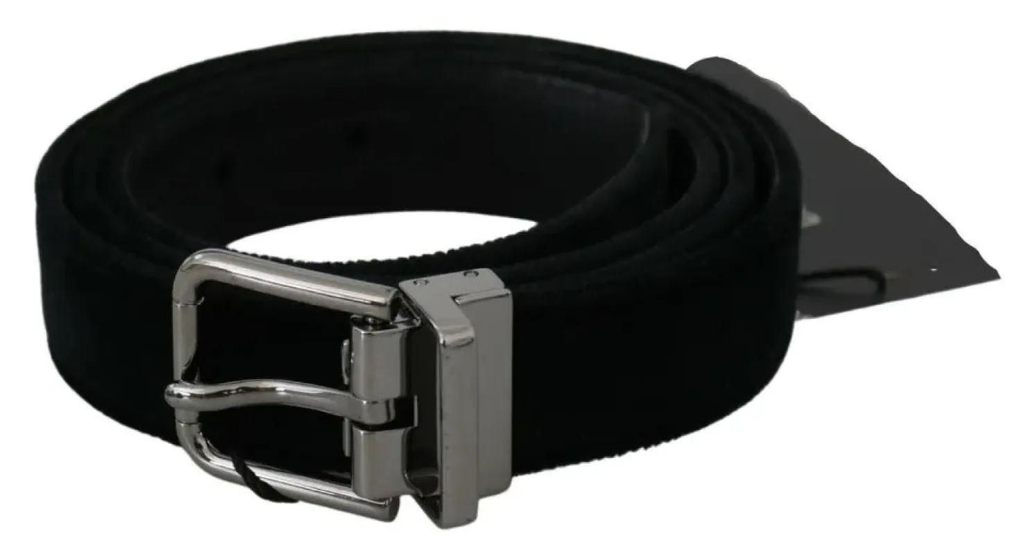 Black Velvet Leather Silver Buckle Belt sold by Louxly