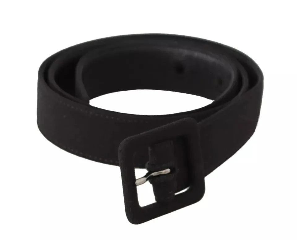 Black Velvet Leather Logo Waist Buckle Belt sold by Louxly