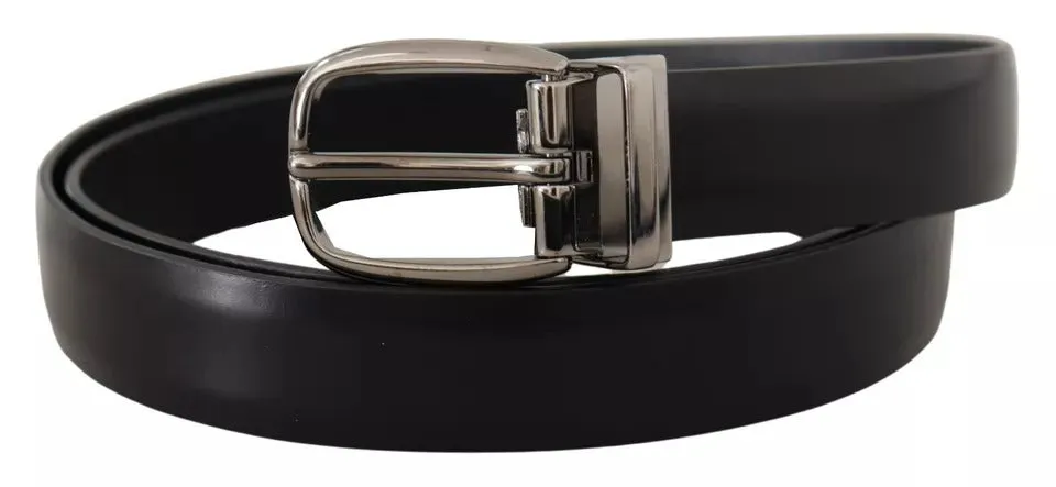 Black Classic Leather Chrome Metal Buckle Belt sold by Louxly