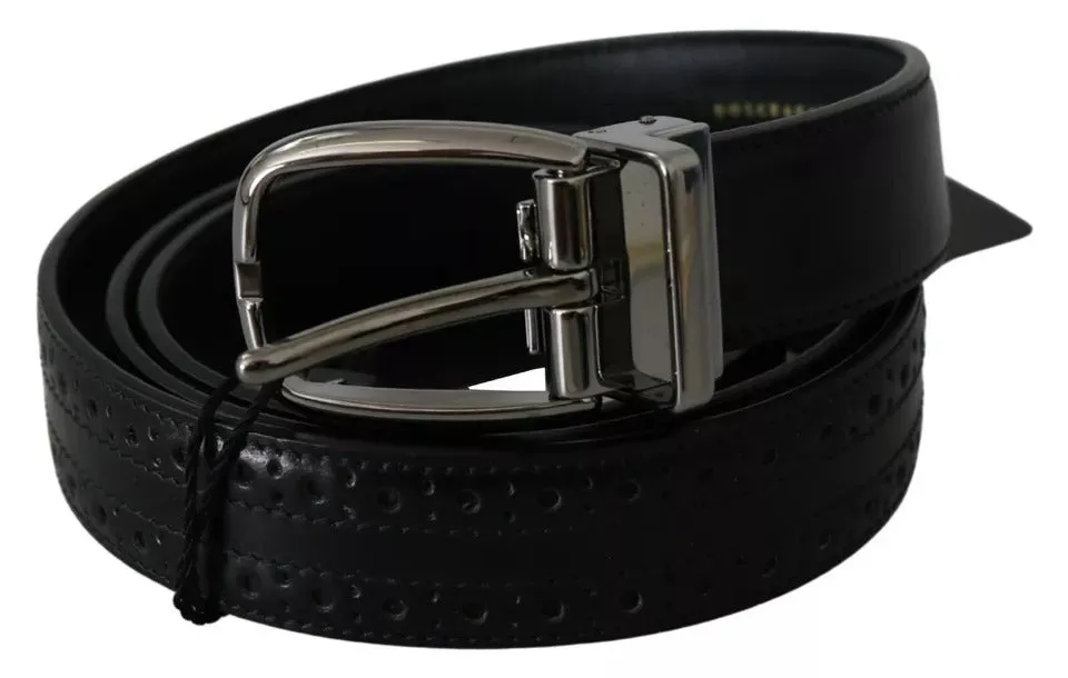 Black Leather Silver Metal Buckle Classic Belt sold by Louxly