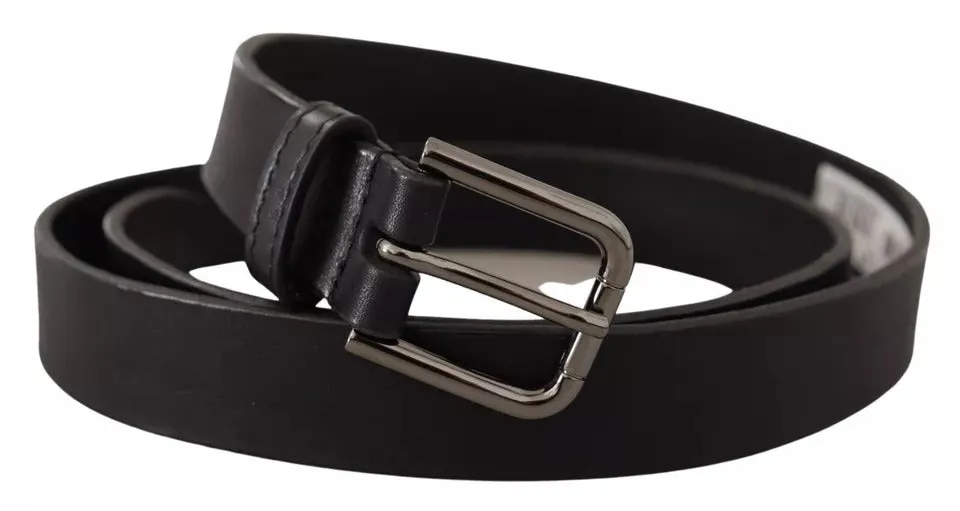 Black Calf Leather Classic Metal Logo Buckle Belt sold by Louxly
