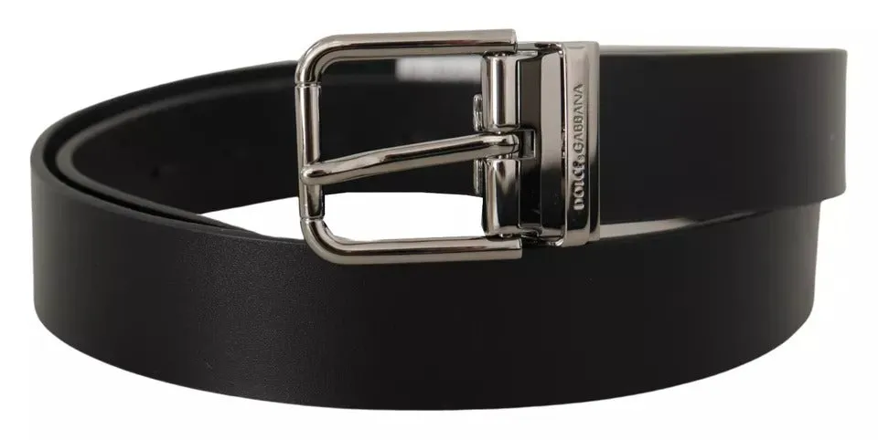 Black Calf Leather Logo Engraved Metal Buckle Belt sold by Louxly