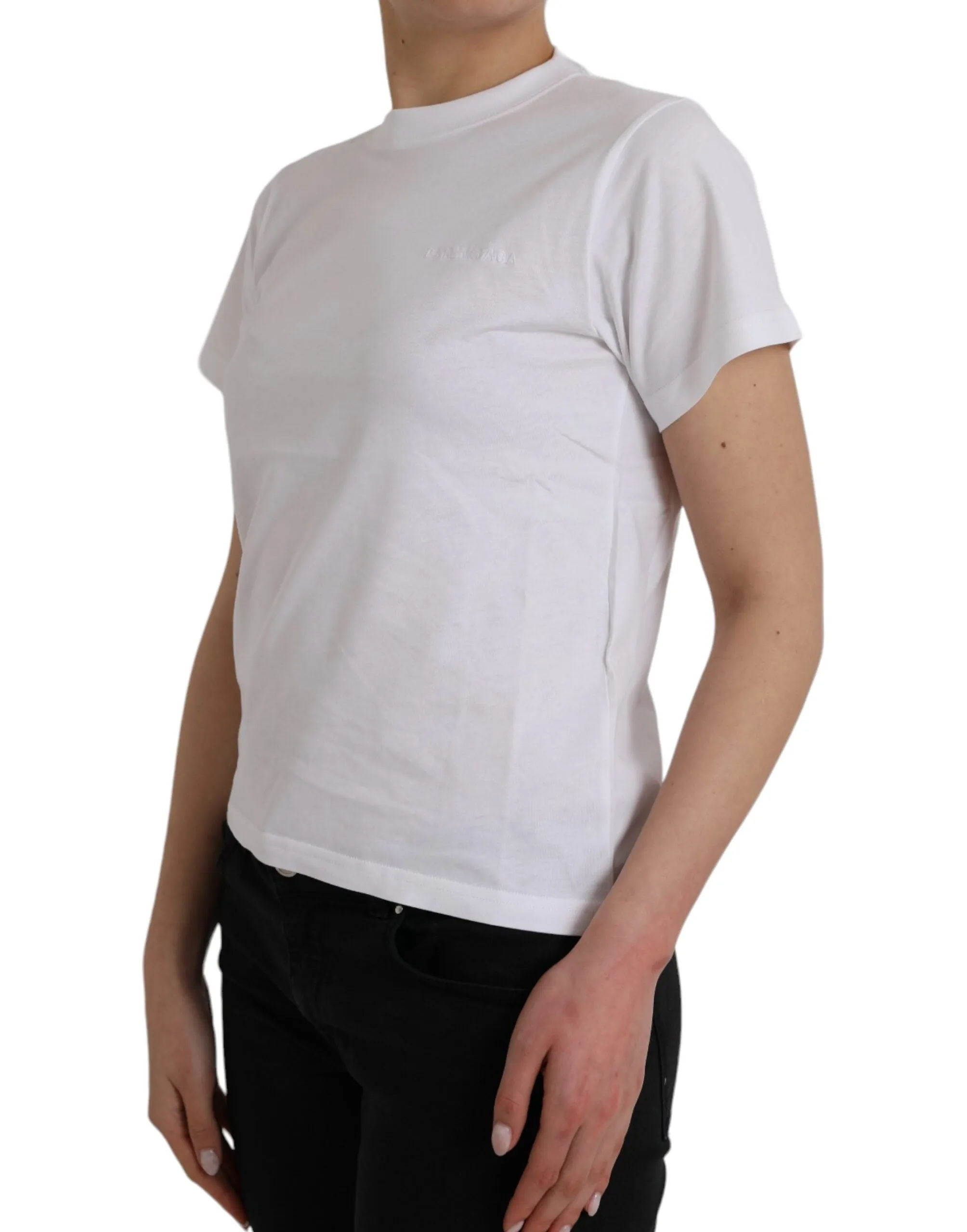 White Cotton Crew Neck Short Sleeves T-shirt sold by Louxly product image thumbnail 2