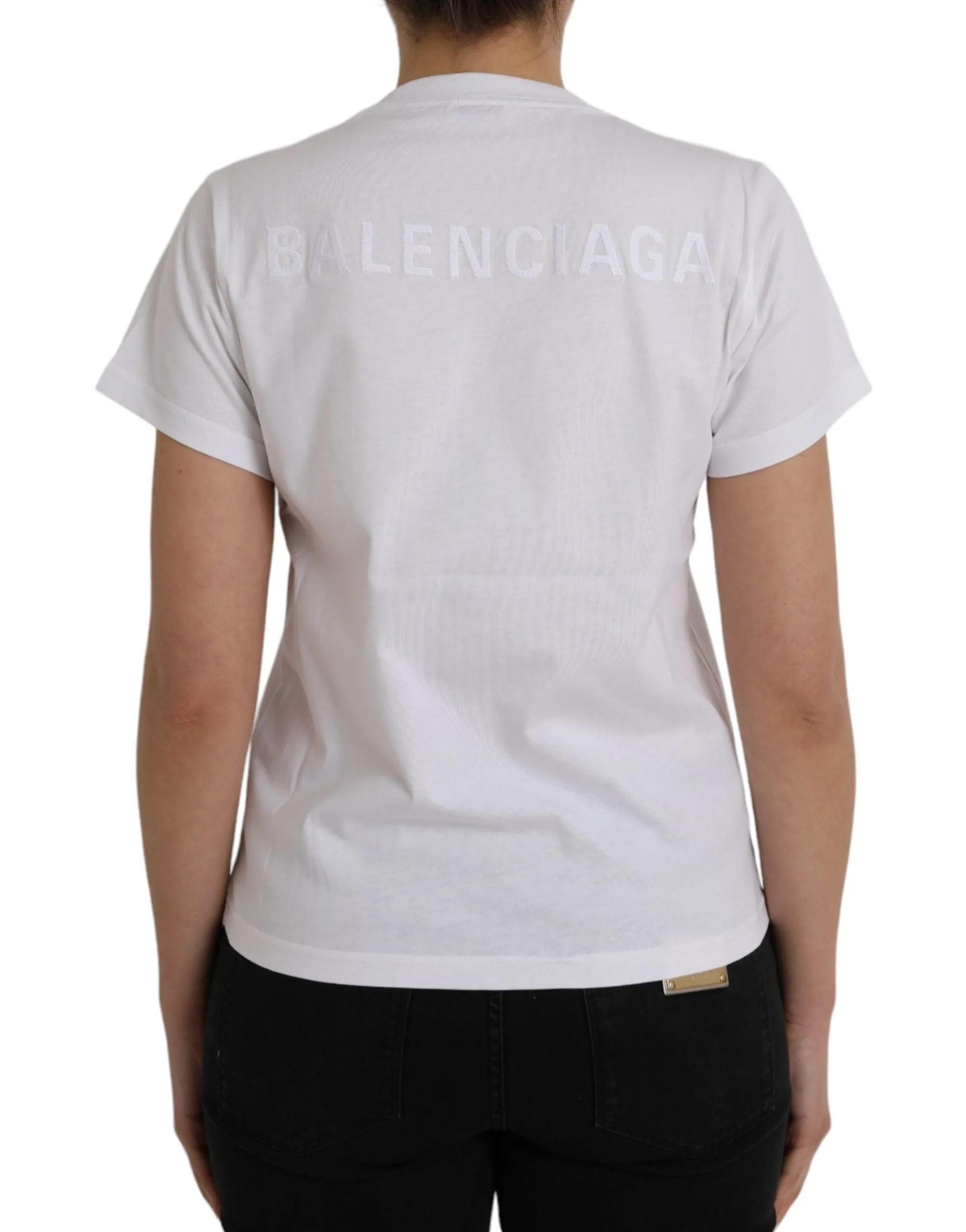 White Cotton Crew Neck Short Sleeves T-shirt sold by Louxly product image thumbnail 3