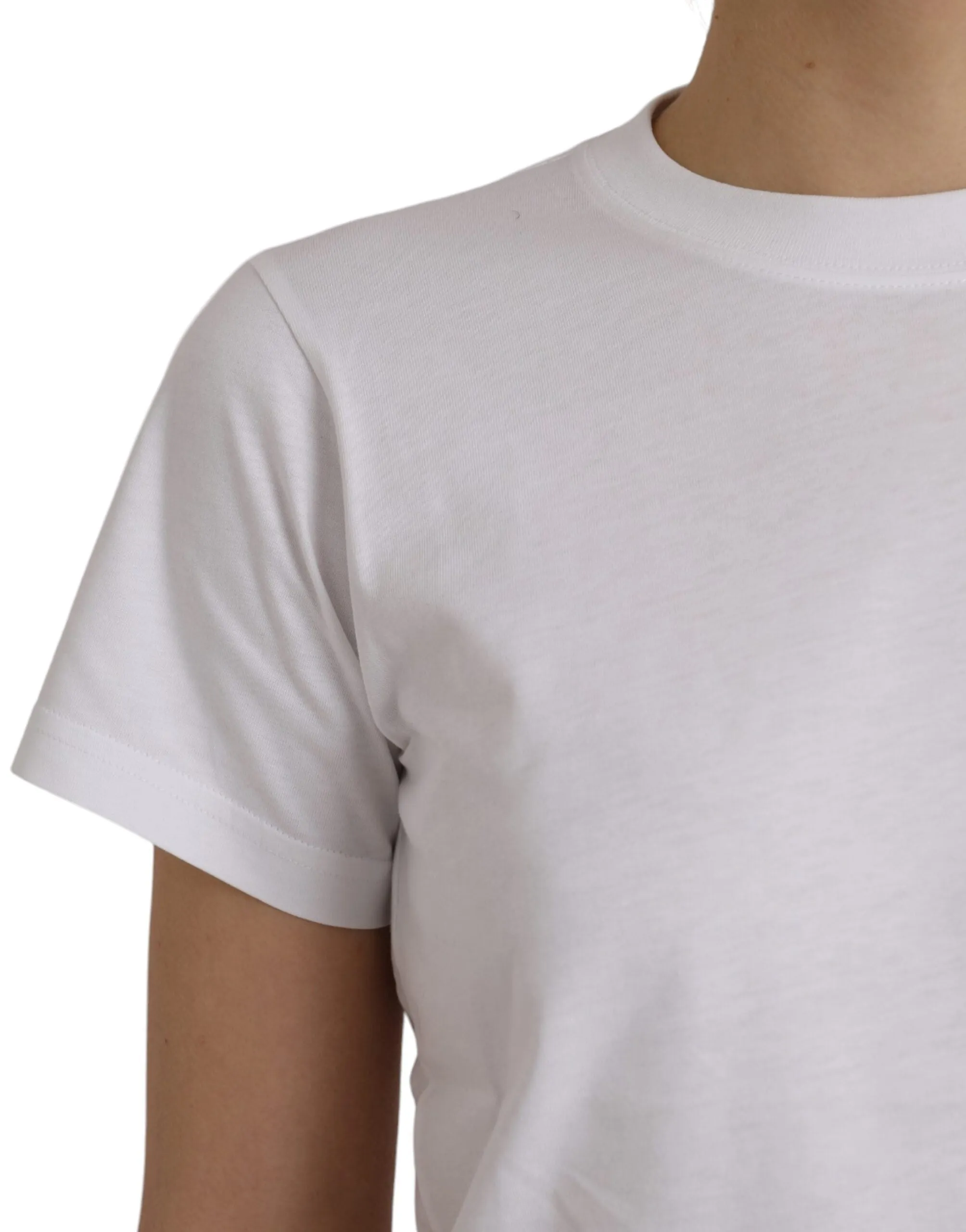 White Cotton Crew Neck Short Sleeves T-shirt sold by Louxly product image thumbnail 5