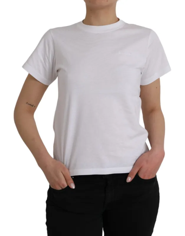 White Cotton Crew Neck Short Sleeves T-shirt sold by Louxly