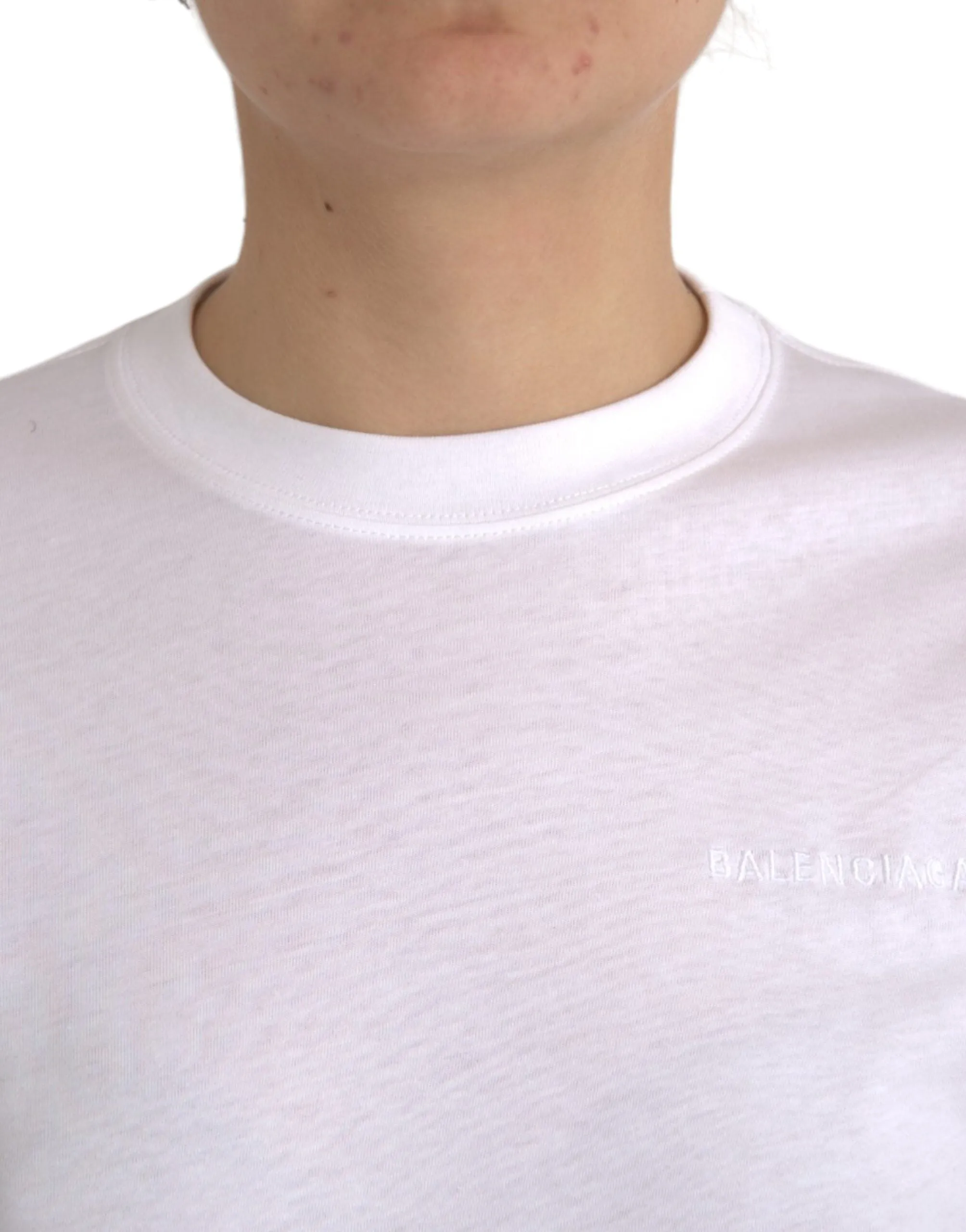 White Cotton Crew Neck Short Sleeves T-shirt sold by Louxly product image thumbnail 4