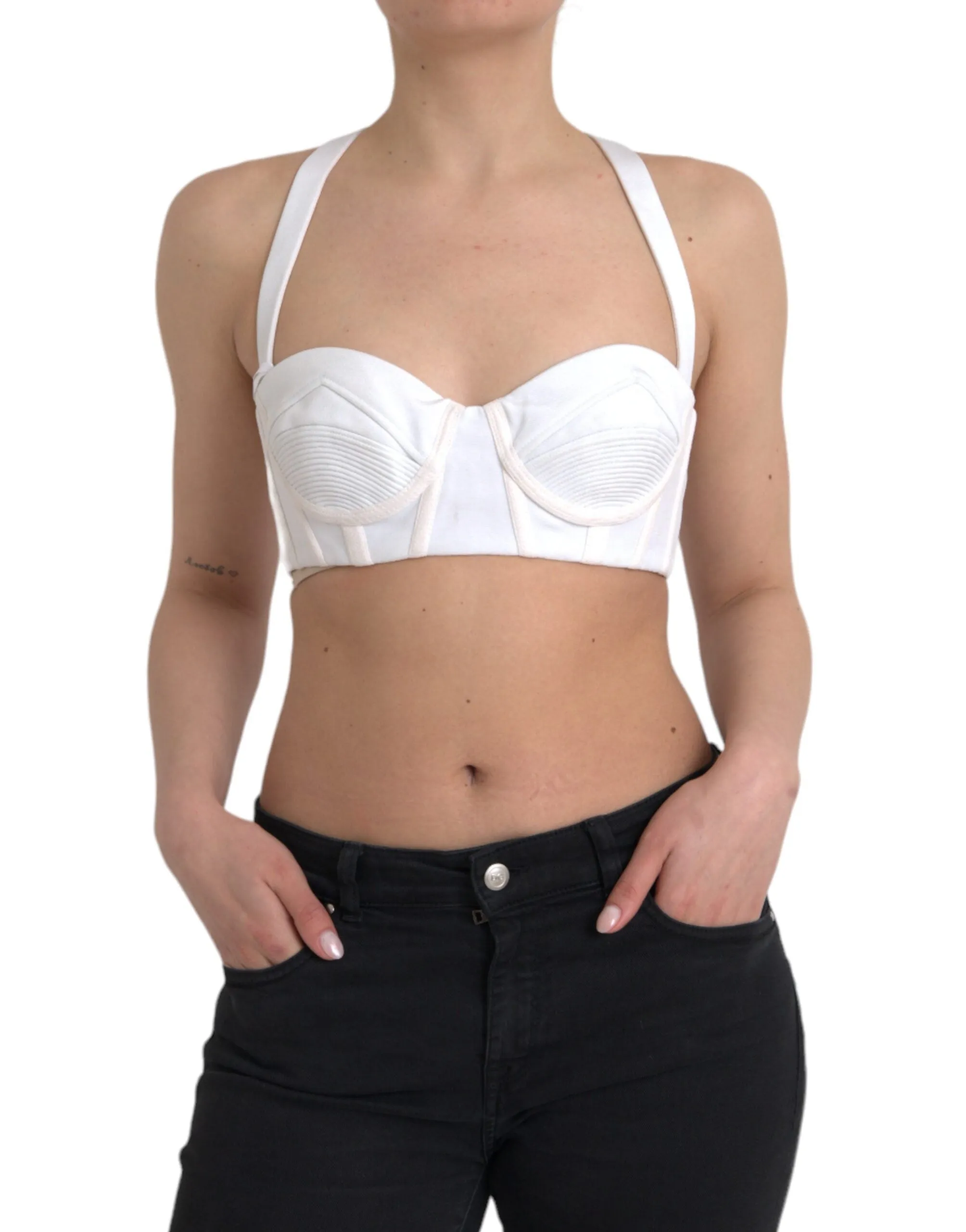 White Viscose Bustier Sleeveless Cropped Top sold by Louxly