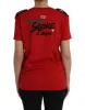 Red Cotton Graphic Print Crew Neck T-shirt sold by Louxly