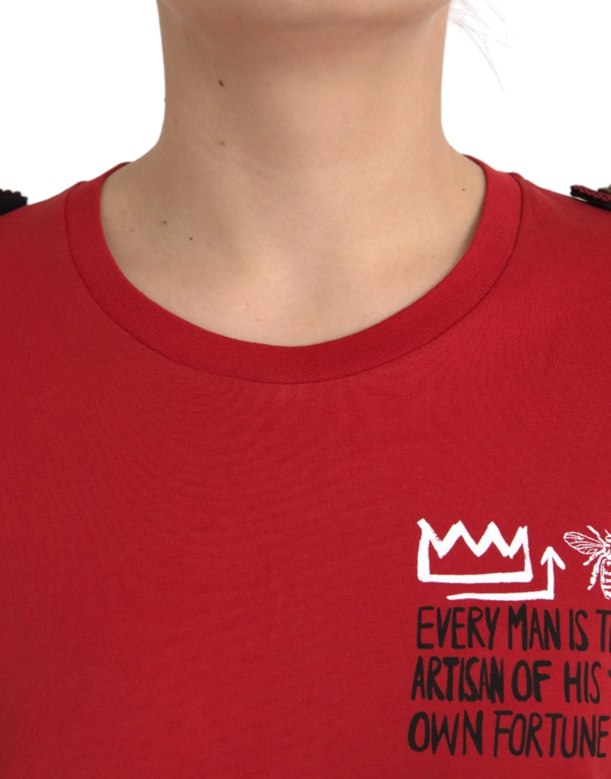 Red Cotton Graphic Print Crew Neck T-shirt sold by Louxly product image thumbnail 4