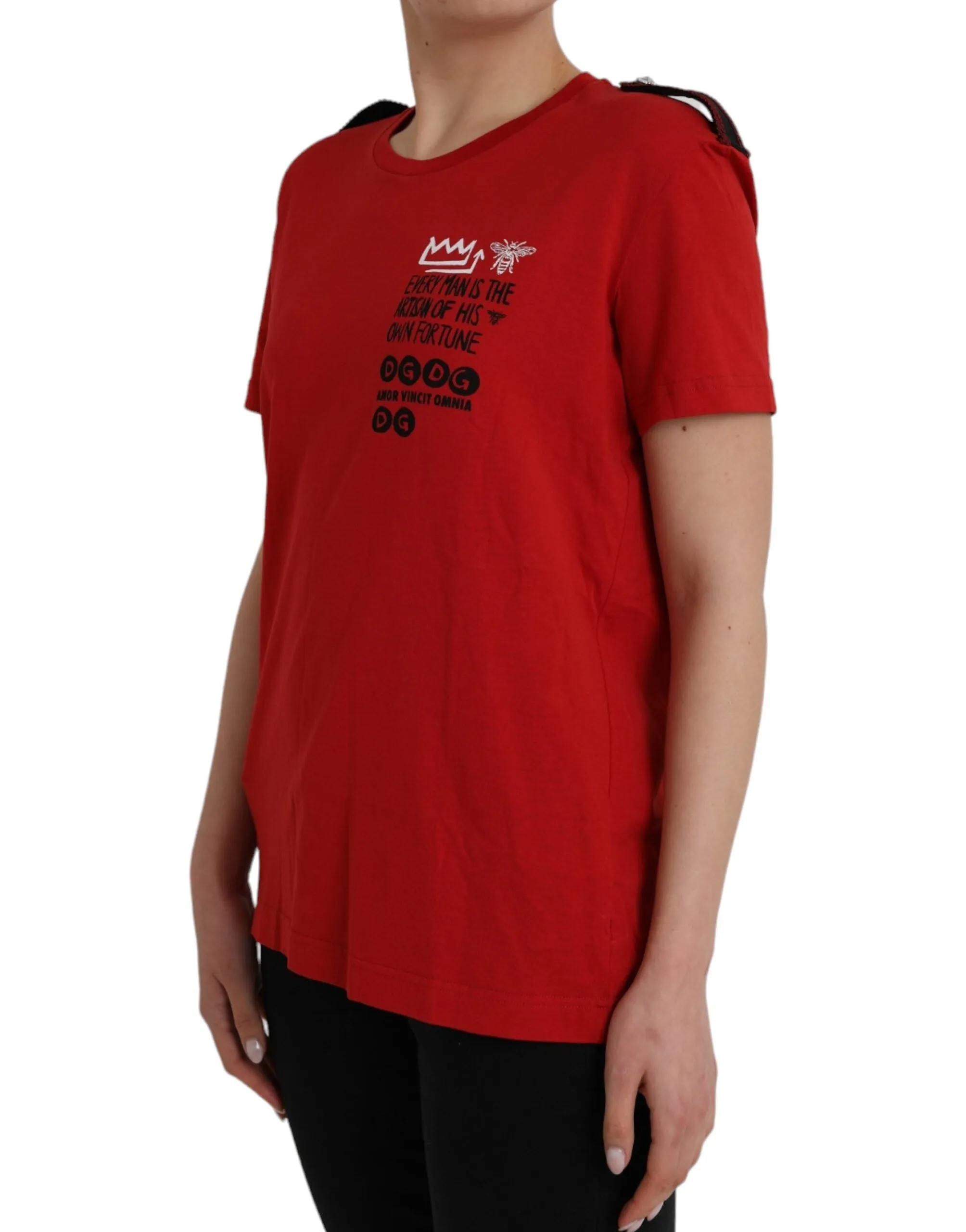 Red Cotton Graphic Print Crew Neck T-shirt sold by Louxly product image thumbnail 2