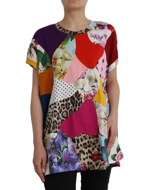 Multicolor Patchwork Cotton Silk Blouse Top made by Louxly