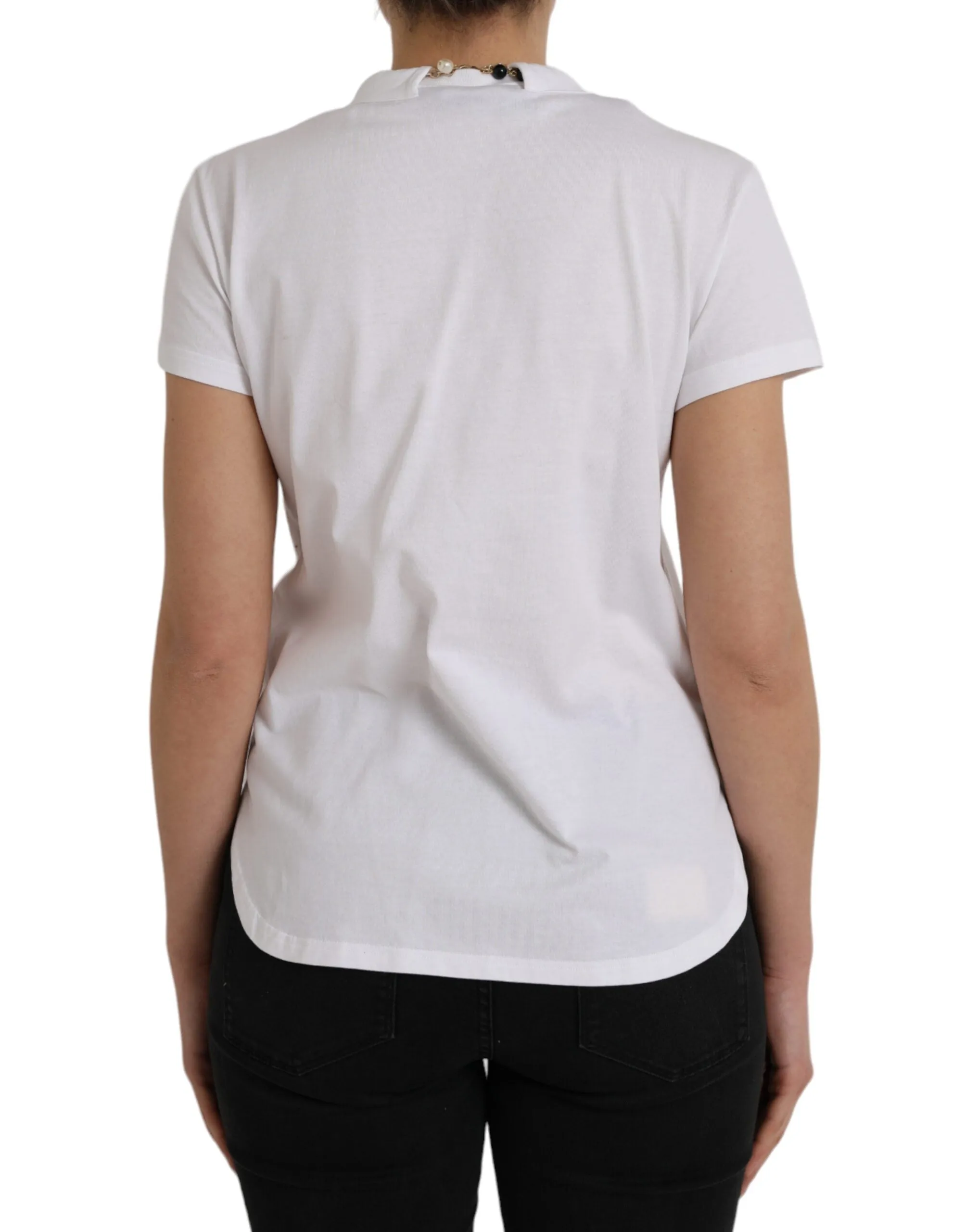 White Cotton Necklace Short Sleeves T-shirt sold by Louxly product image thumbnail 3