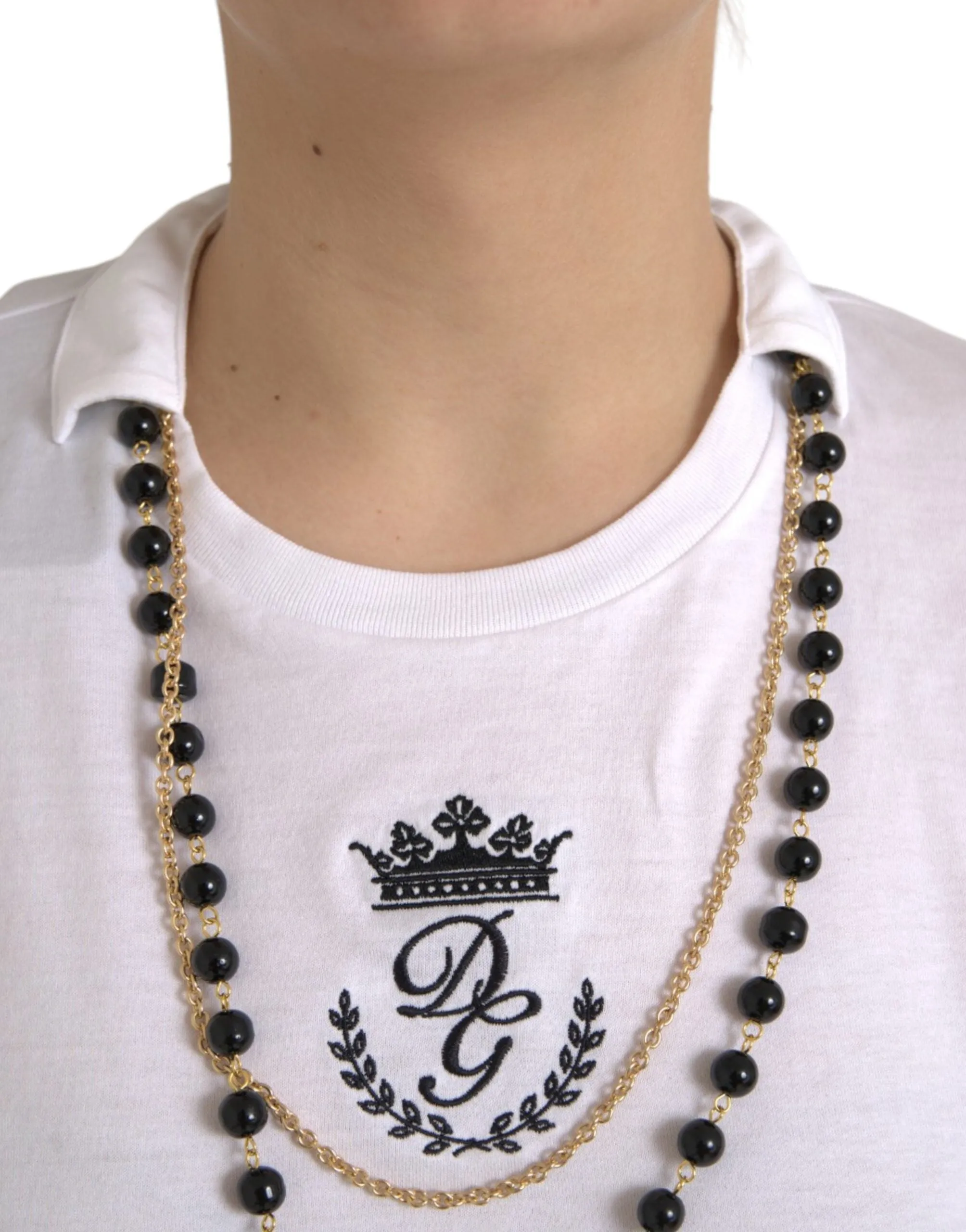 White Cotton Necklace Short Sleeves T-shirt sold by Louxly product image thumbnail 4