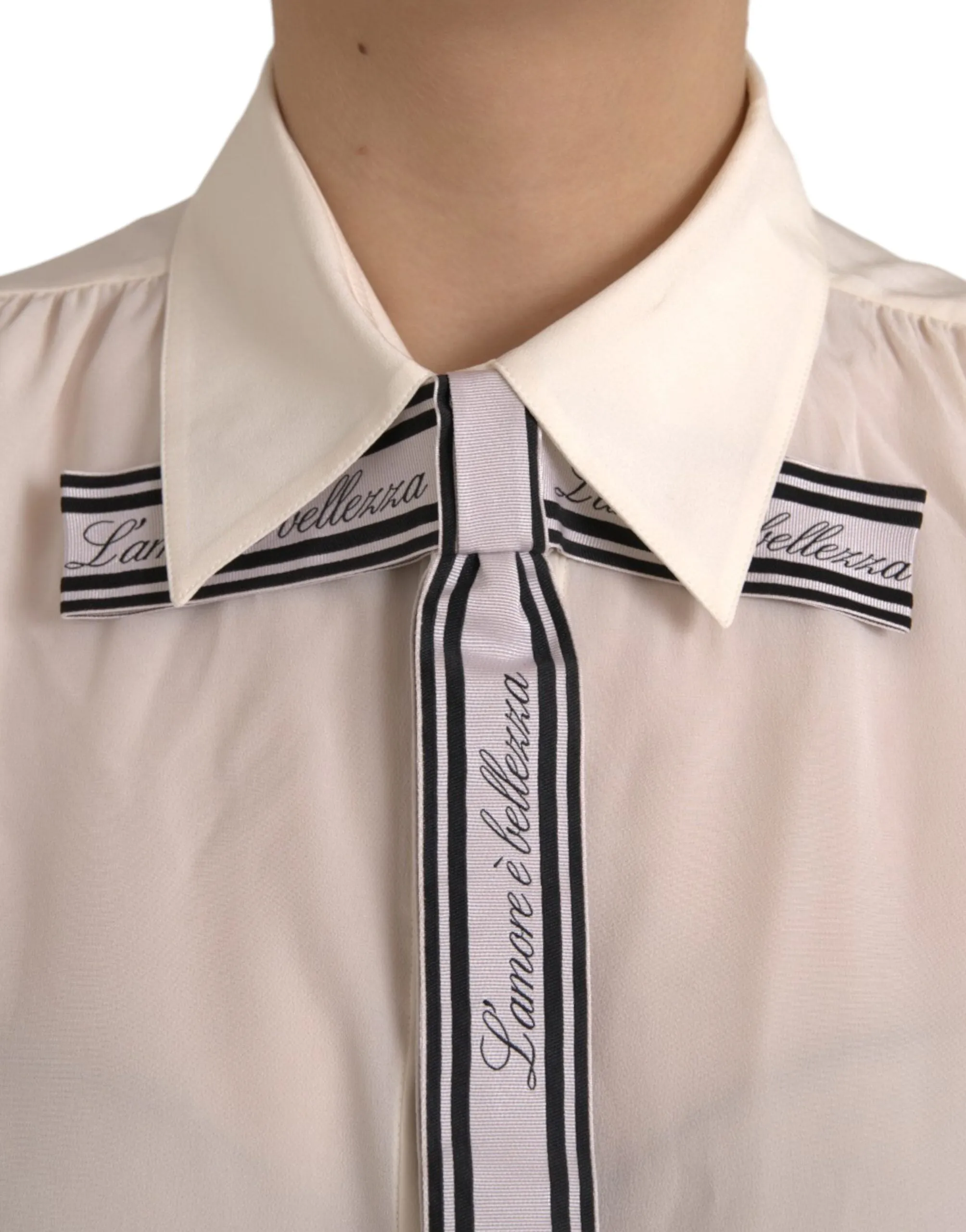 Off White Long Sleeve Button Down Blouse Top sold by Louxly product image thumbnail 5