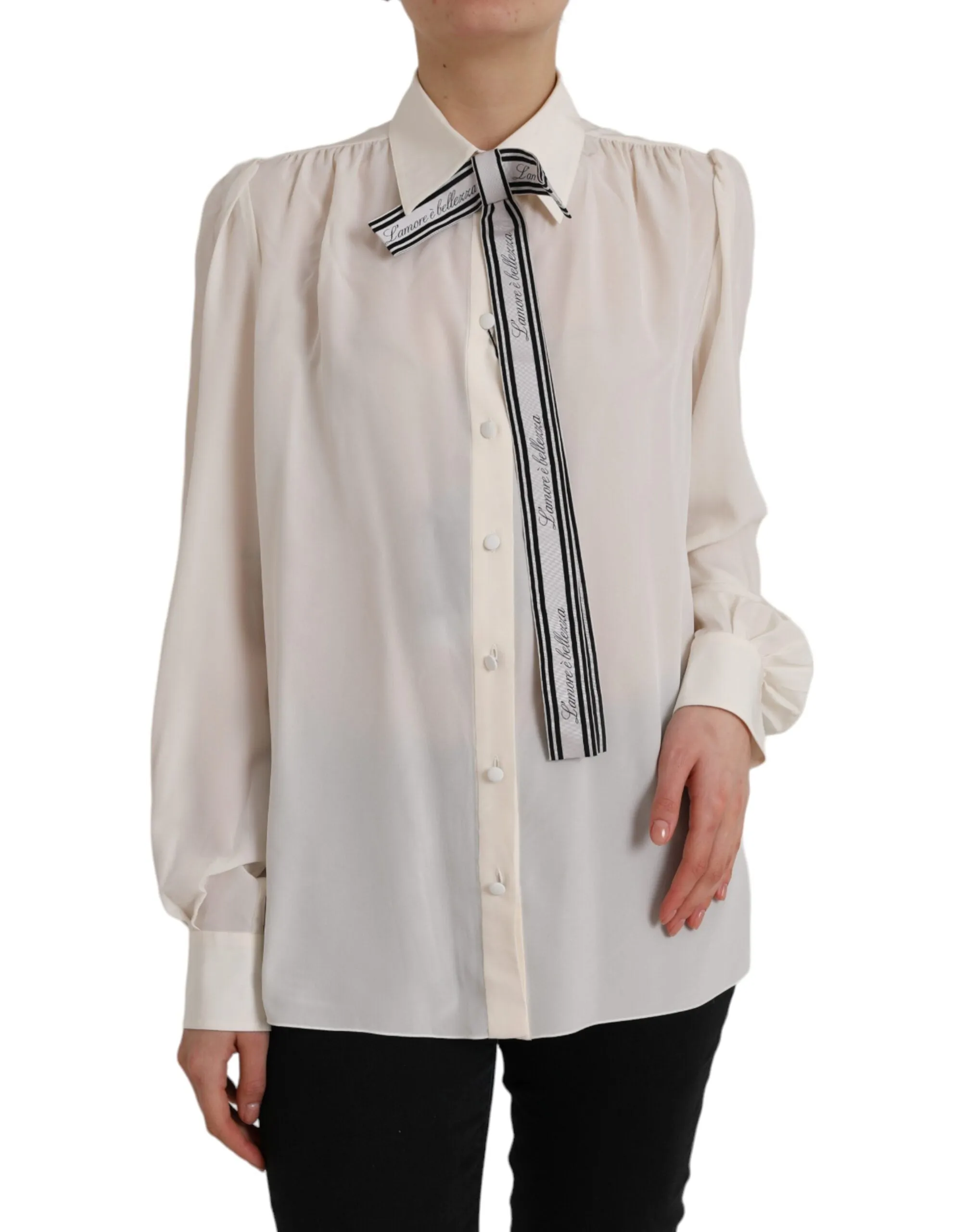 Off White Long Sleeve Button Down Blouse Top sold by Louxly product image thumbnail 2