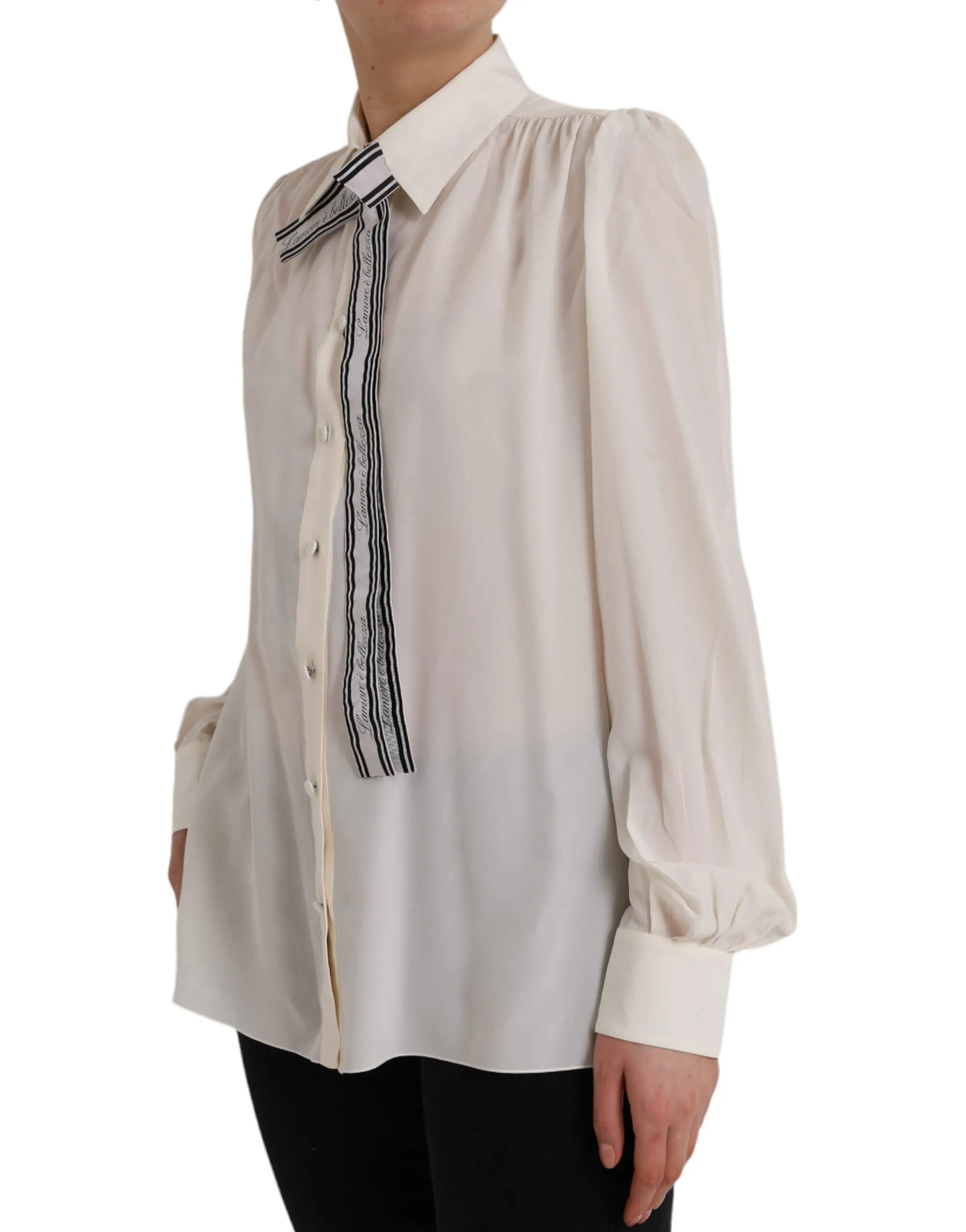 Off White Long Sleeve Button Down Blouse Top sold by Louxly product image thumbnail 3