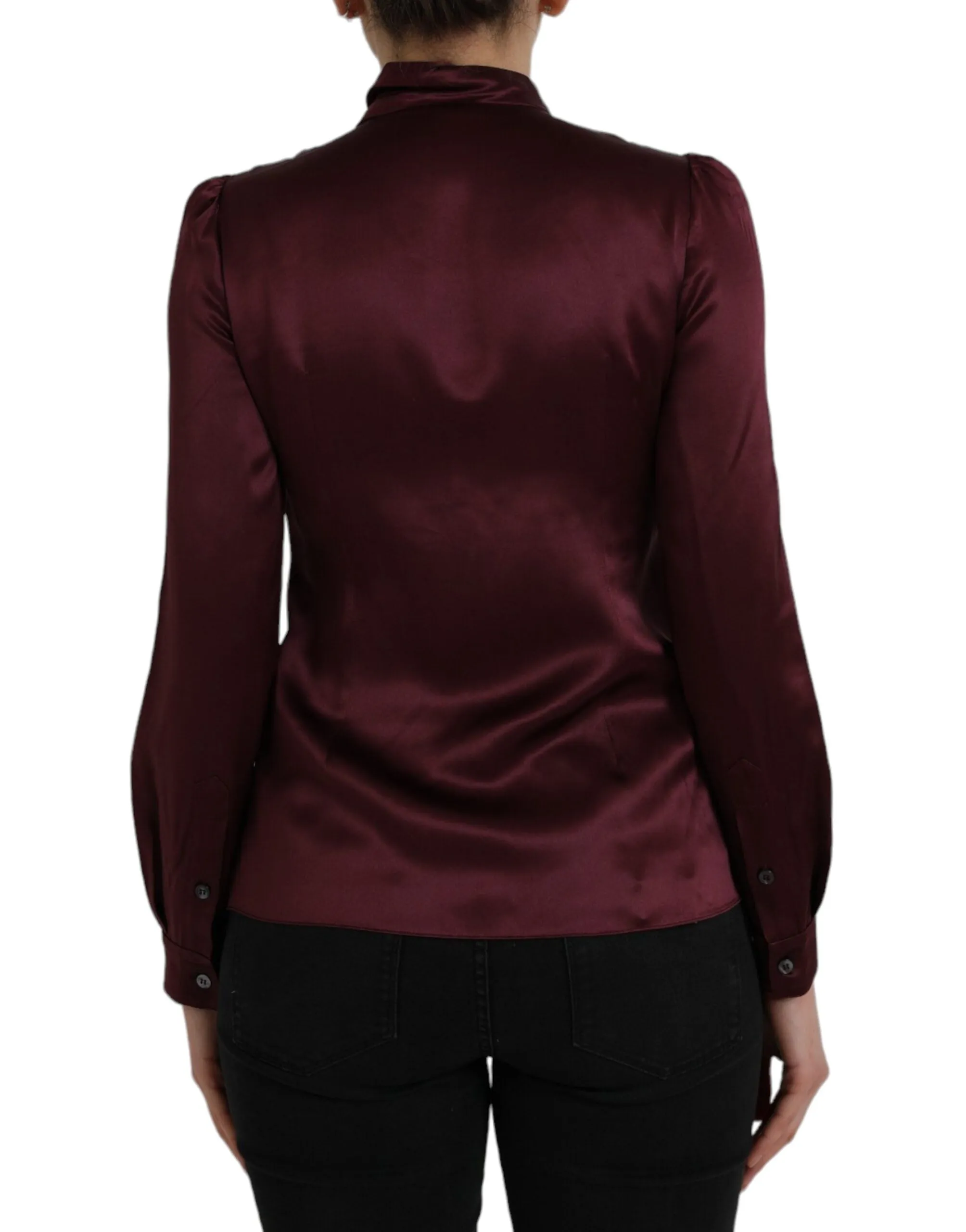 Maroon Ascot Collar Long Sleeve Top Blouse sold by Louxly product image thumbnail 3