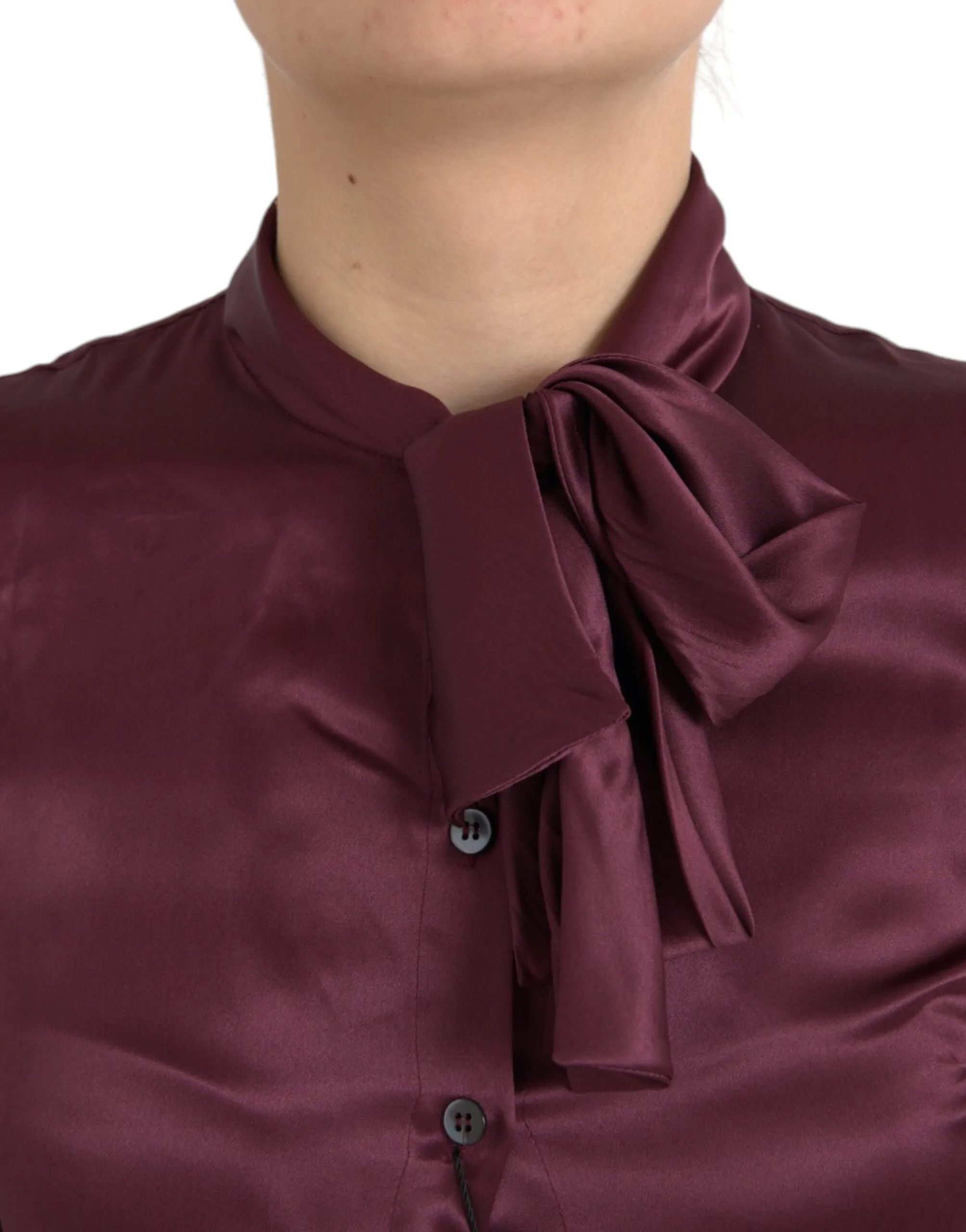 Maroon Ascot Collar Long Sleeve Top Blouse sold by Louxly product image thumbnail 4