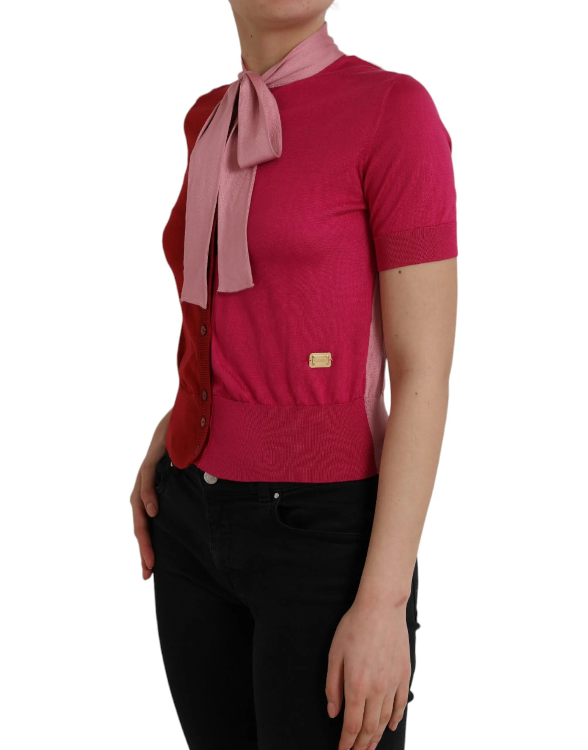 Pink Short Sleeves Pullover Ascot Collar Top sold by Louxly product image thumbnail 2
