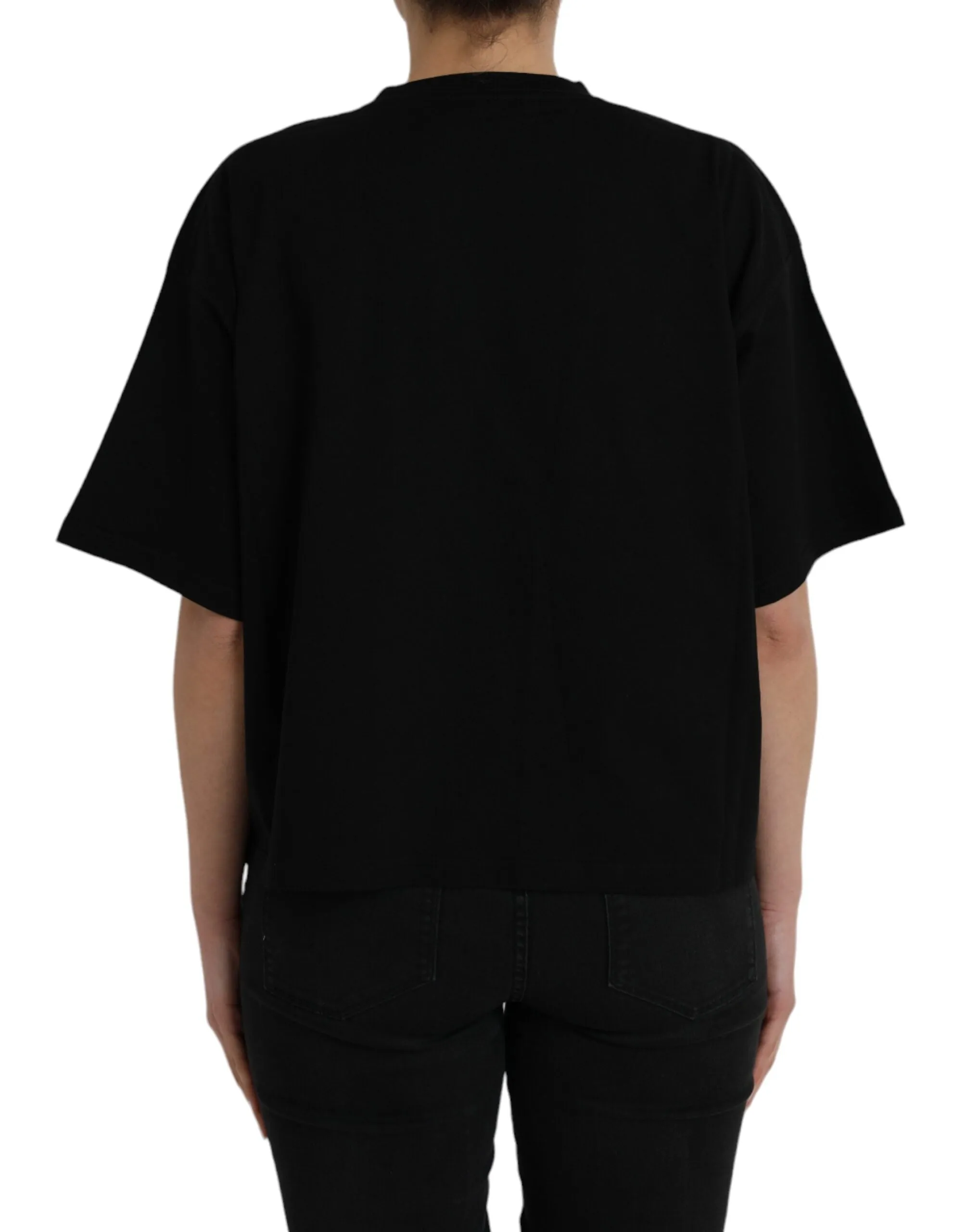 Black Cotton Logo Crew Neck Short Sleeves T-shirt sold by Louxly product image thumbnail 3