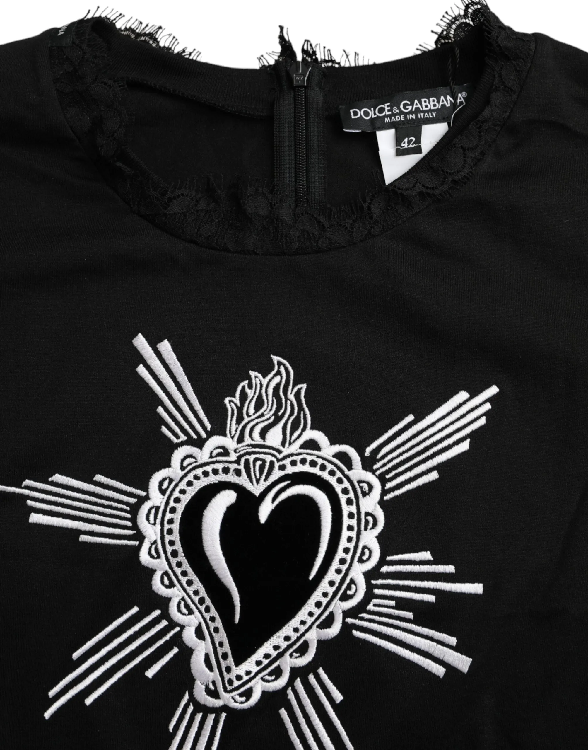 Black Sacred Heart Print Cotton Lace T-shirt sold by Louxly product image thumbnail 5