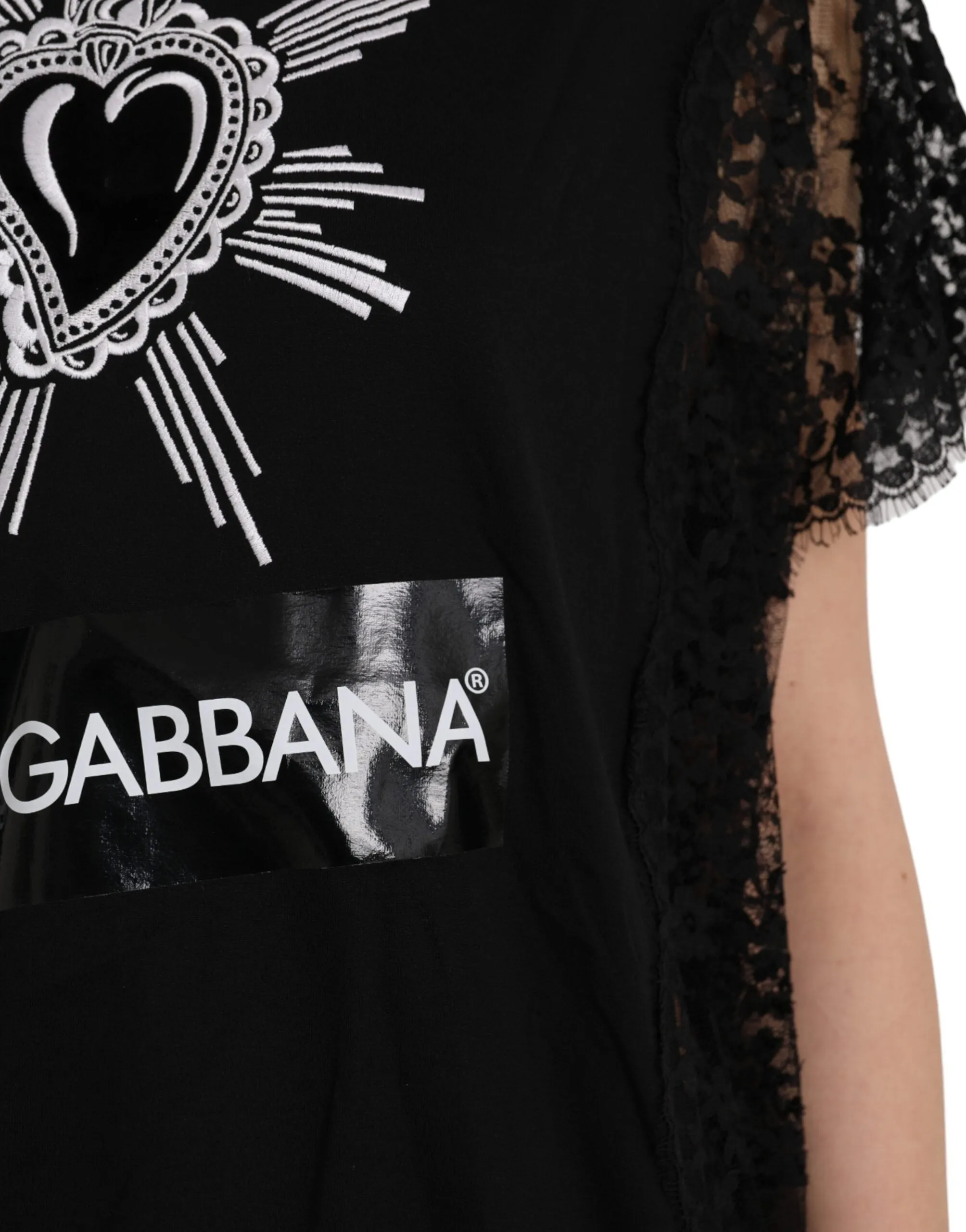 Black Sacred Heart Print Cotton Lace T-shirt sold by Louxly product image thumbnail 4