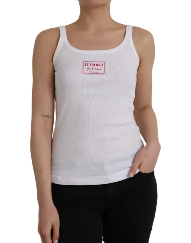 White St. Tropez Cotton Sleeveless Tank Top sold by Louxly