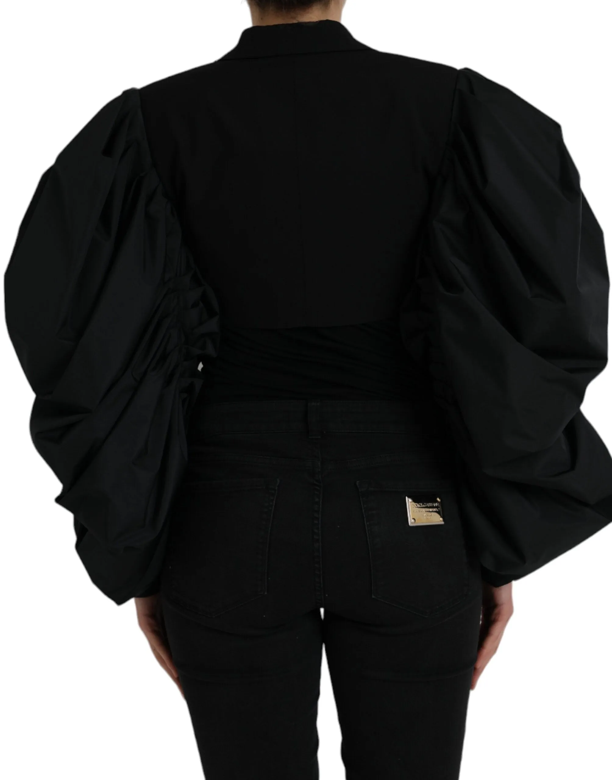 Black Polyester Puffed Sleeves Cropped Jacket sold by Louxly product image thumbnail 4