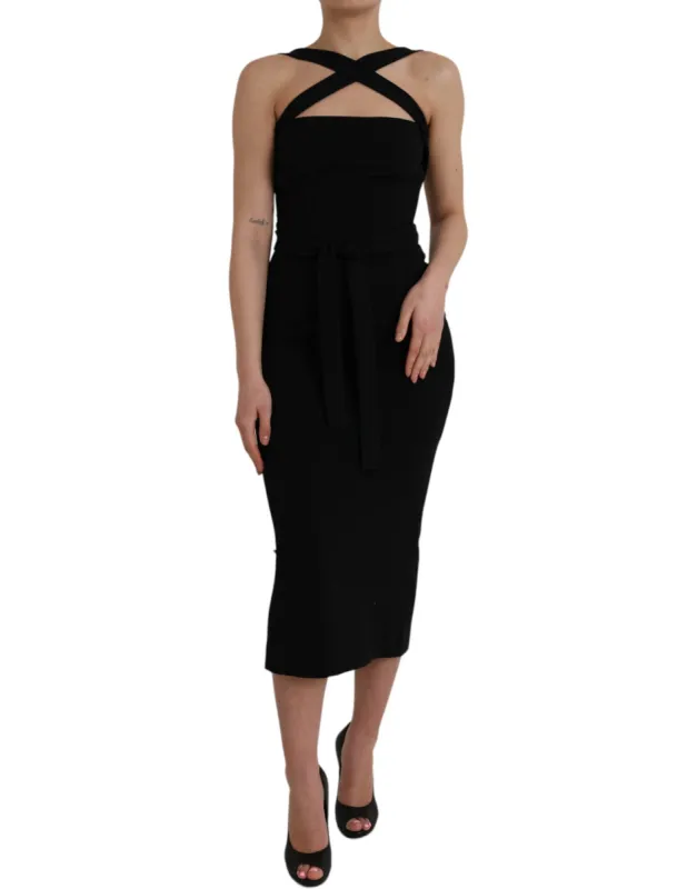 Black Sheath Halter Sleeveless Midi Dress sold by Louxly
