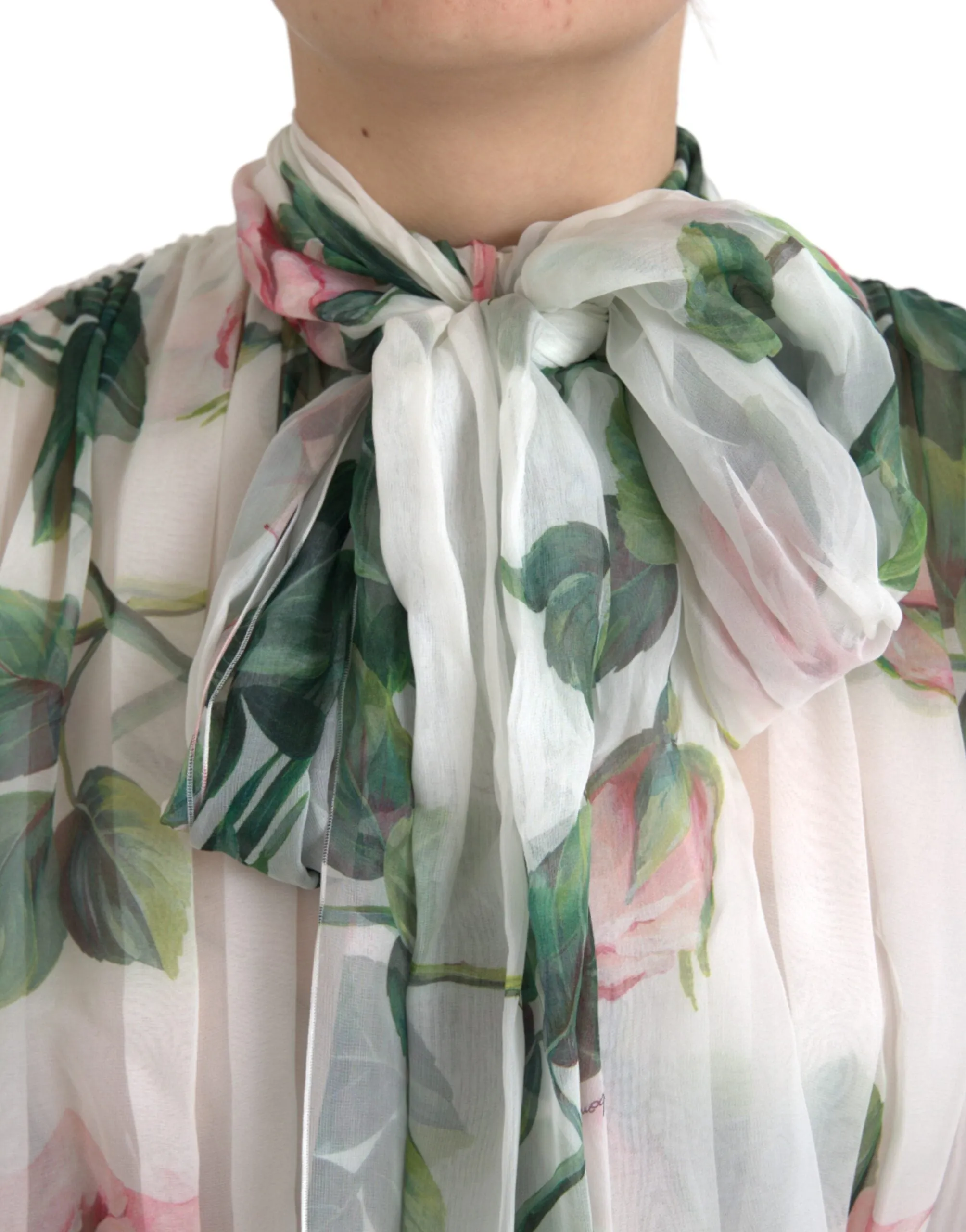 White Silk Floral Print Long Maxi Dress sold by Louxly product image thumbnail 5