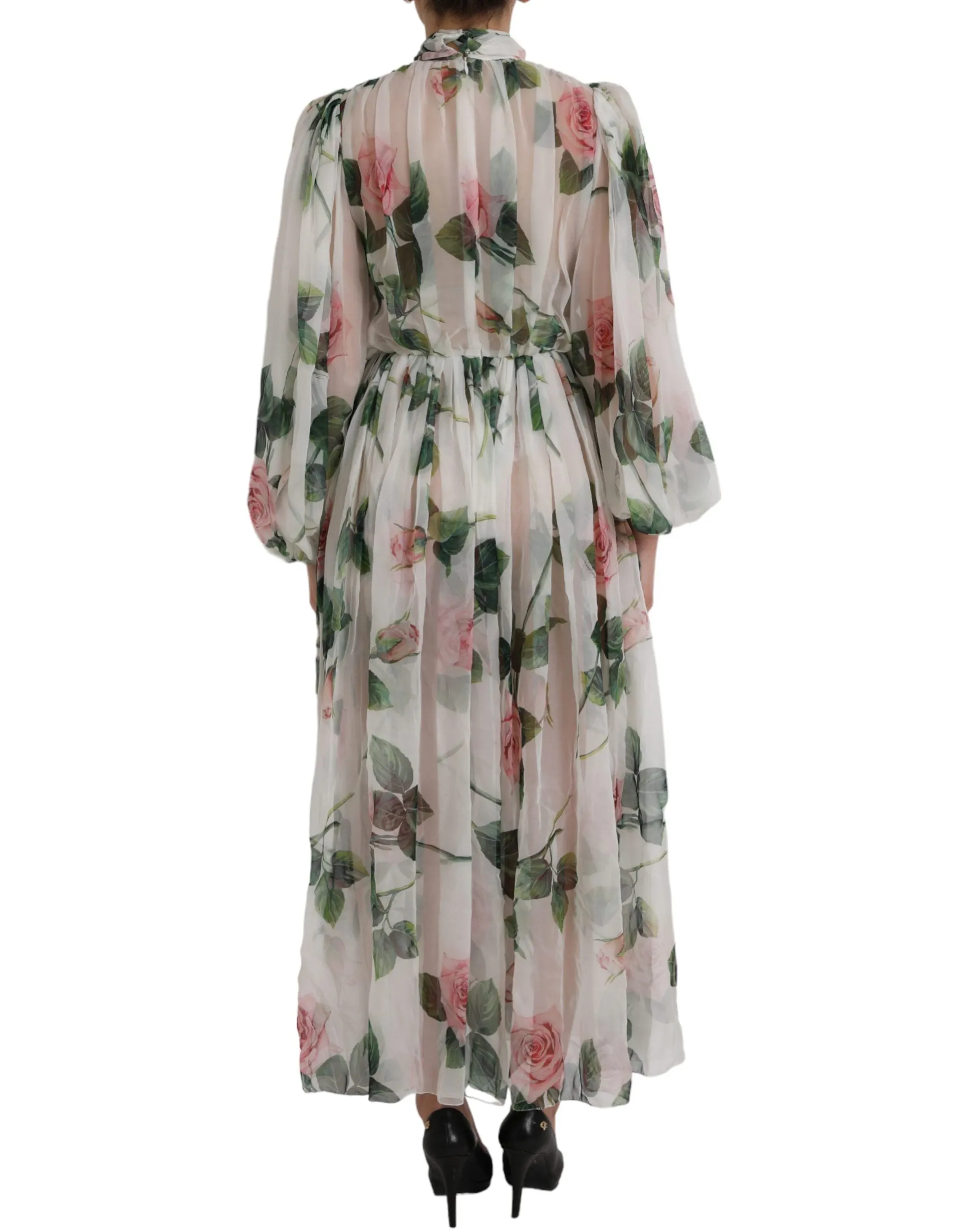 White Silk Floral Print Long Maxi Dress sold by Louxly product image thumbnail 4