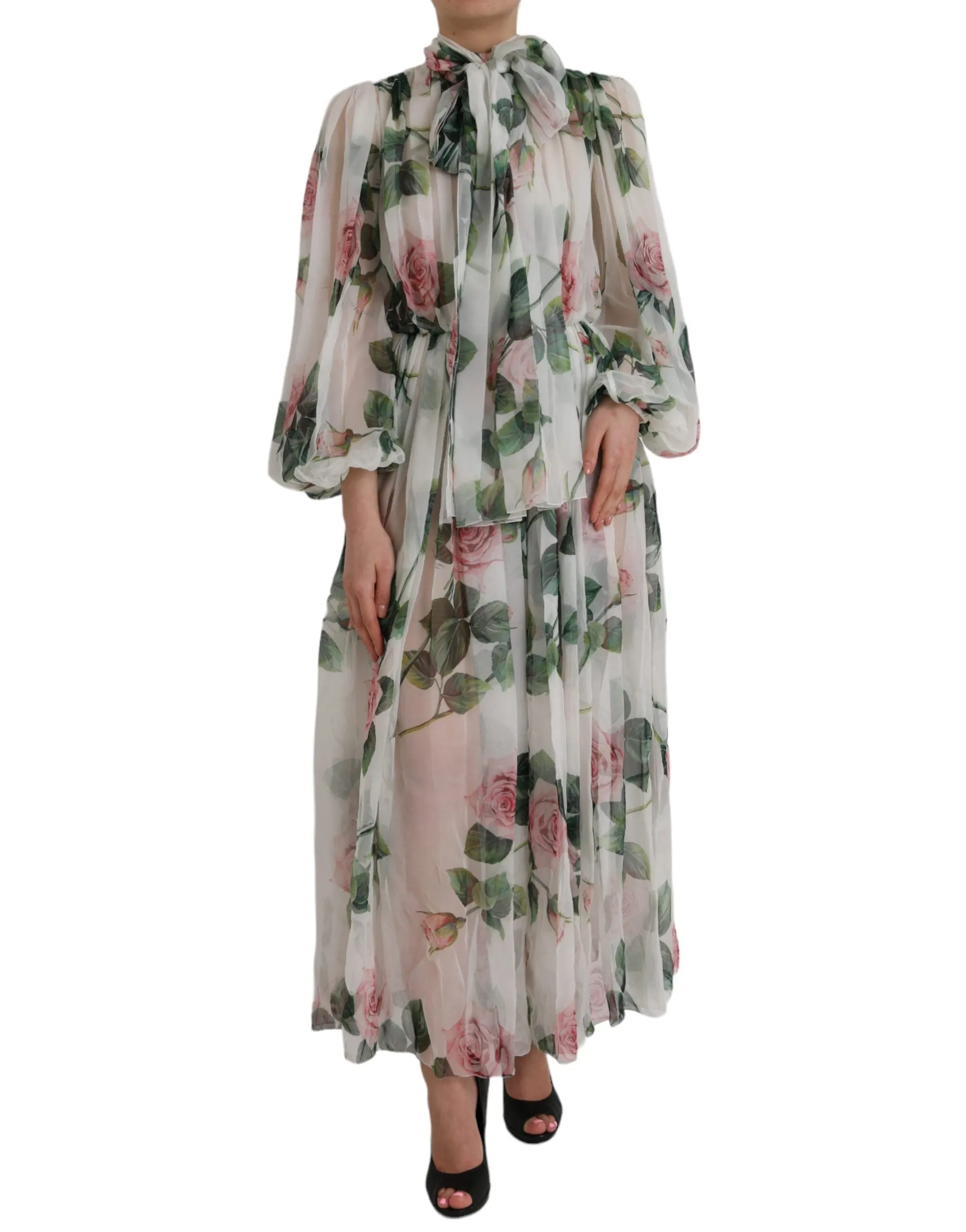White Silk Floral Print Long Maxi Dress sold by Louxly
