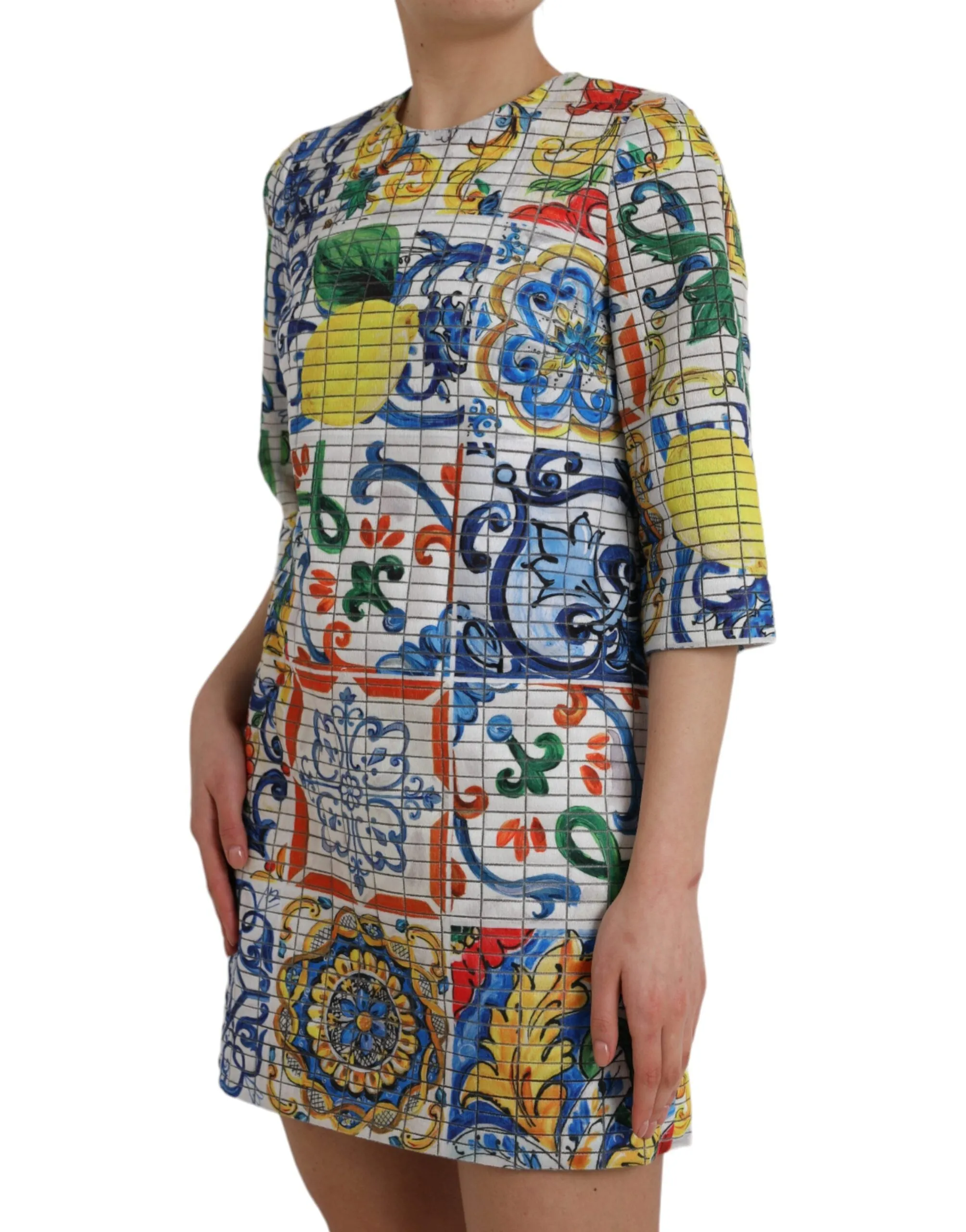Multicolor Majolica 3/4 Sleeves Shift Dress sold by Louxly product image thumbnail 3