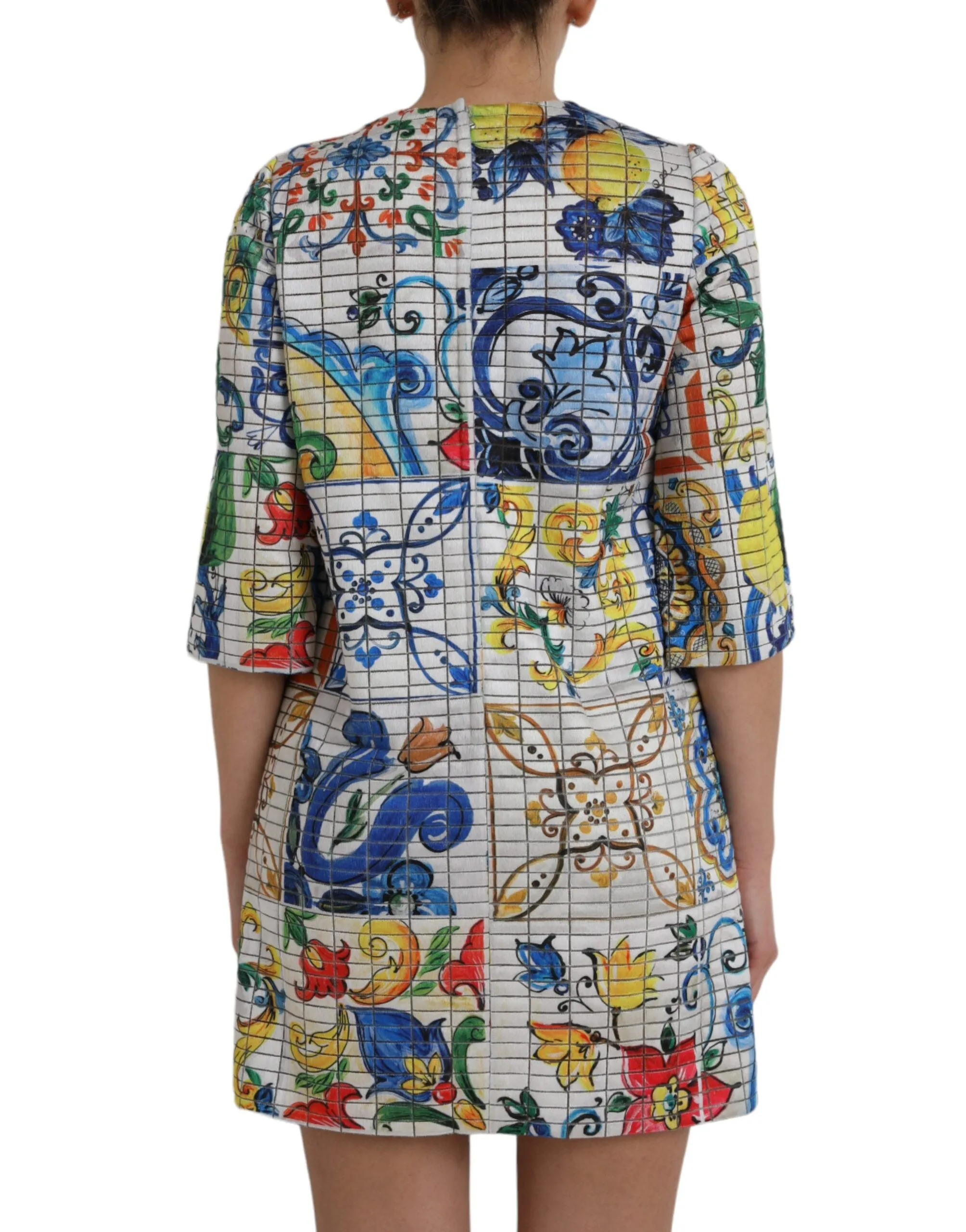 Multicolor Majolica 3/4 Sleeves Shift Dress sold by Louxly product image thumbnail 4