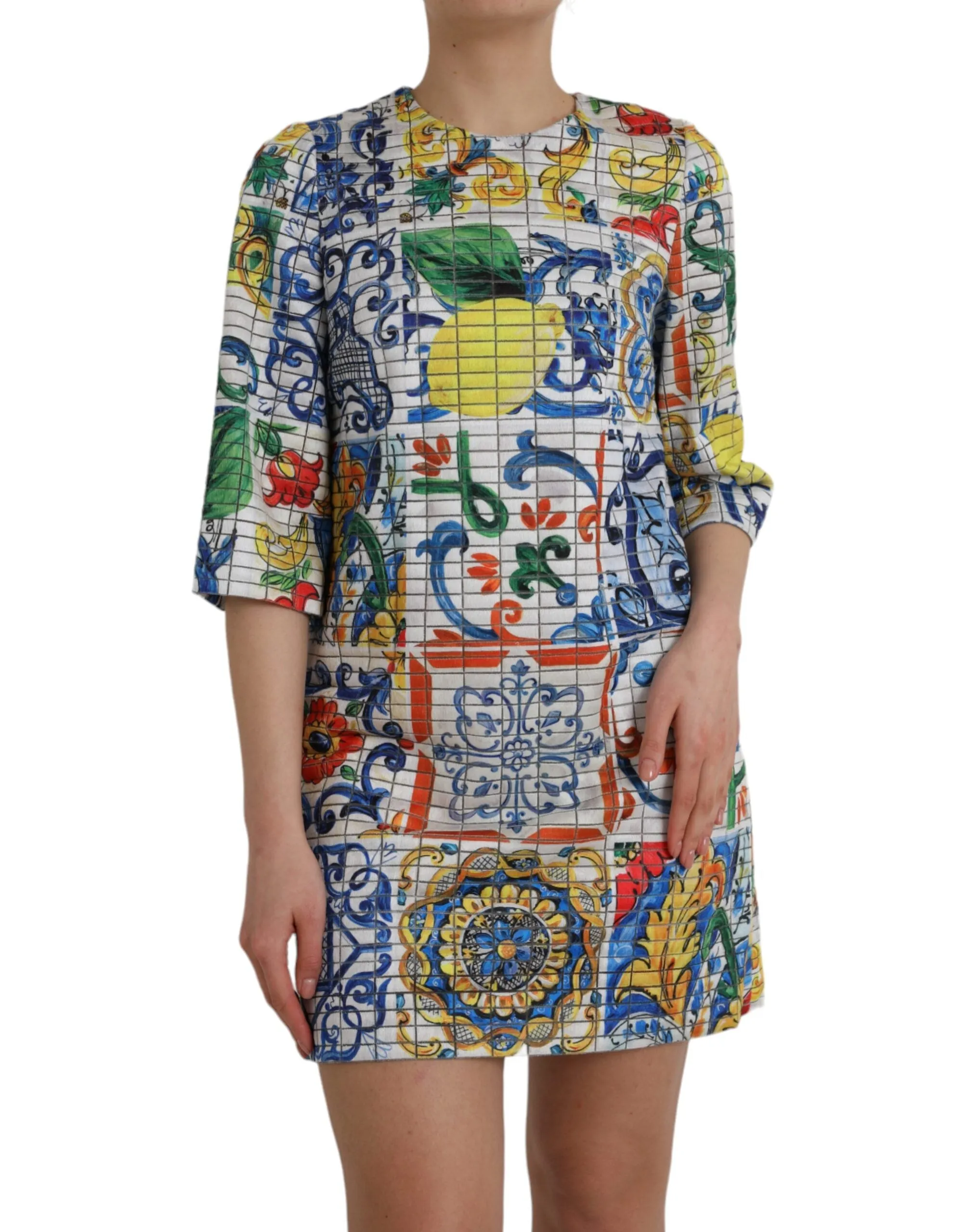 Multicolor Majolica 3/4 Sleeves Shift Dress sold by Louxly
