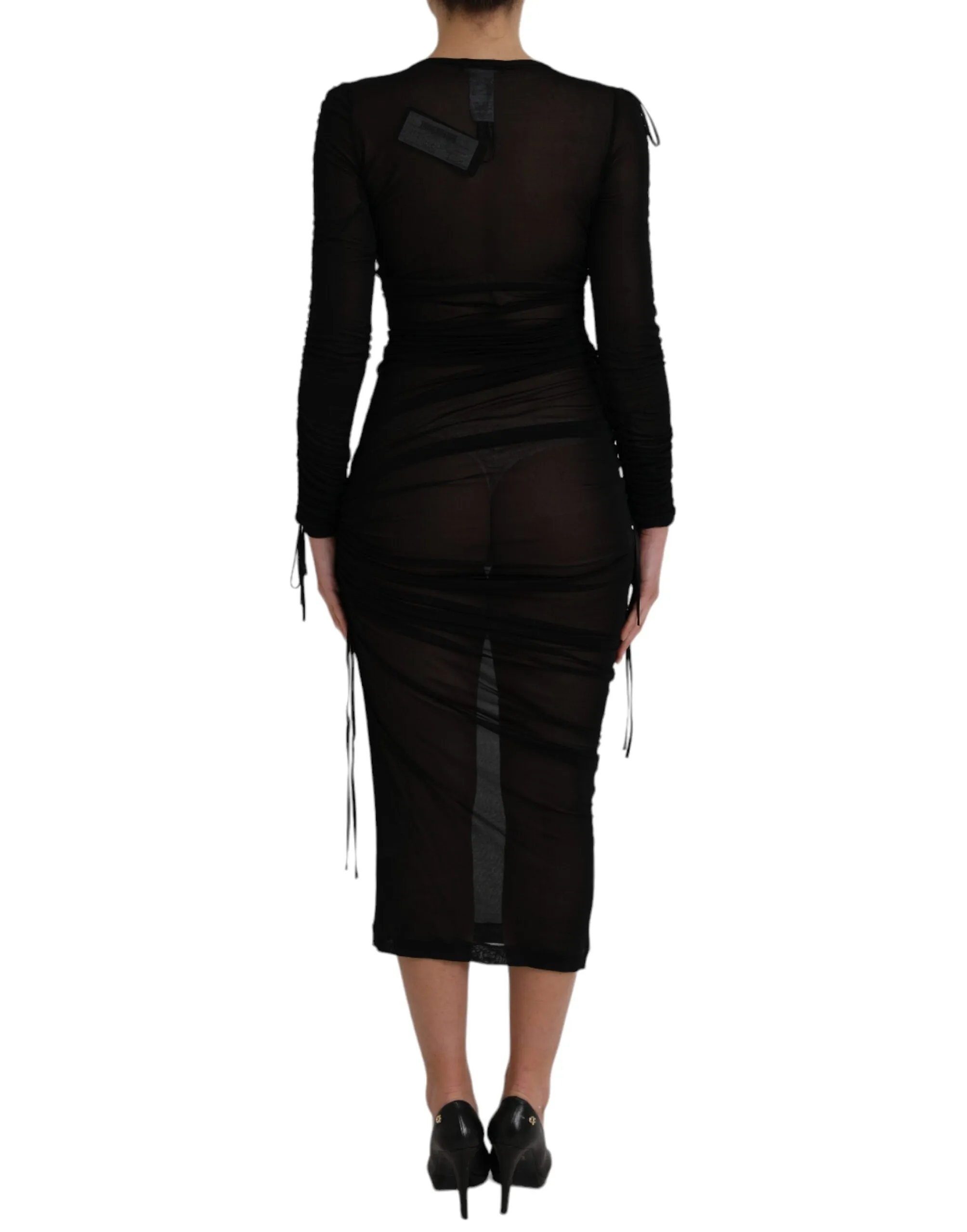 Black Sheer Bodycon Sheath Midi Dress sold by Louxly product image thumbnail 4