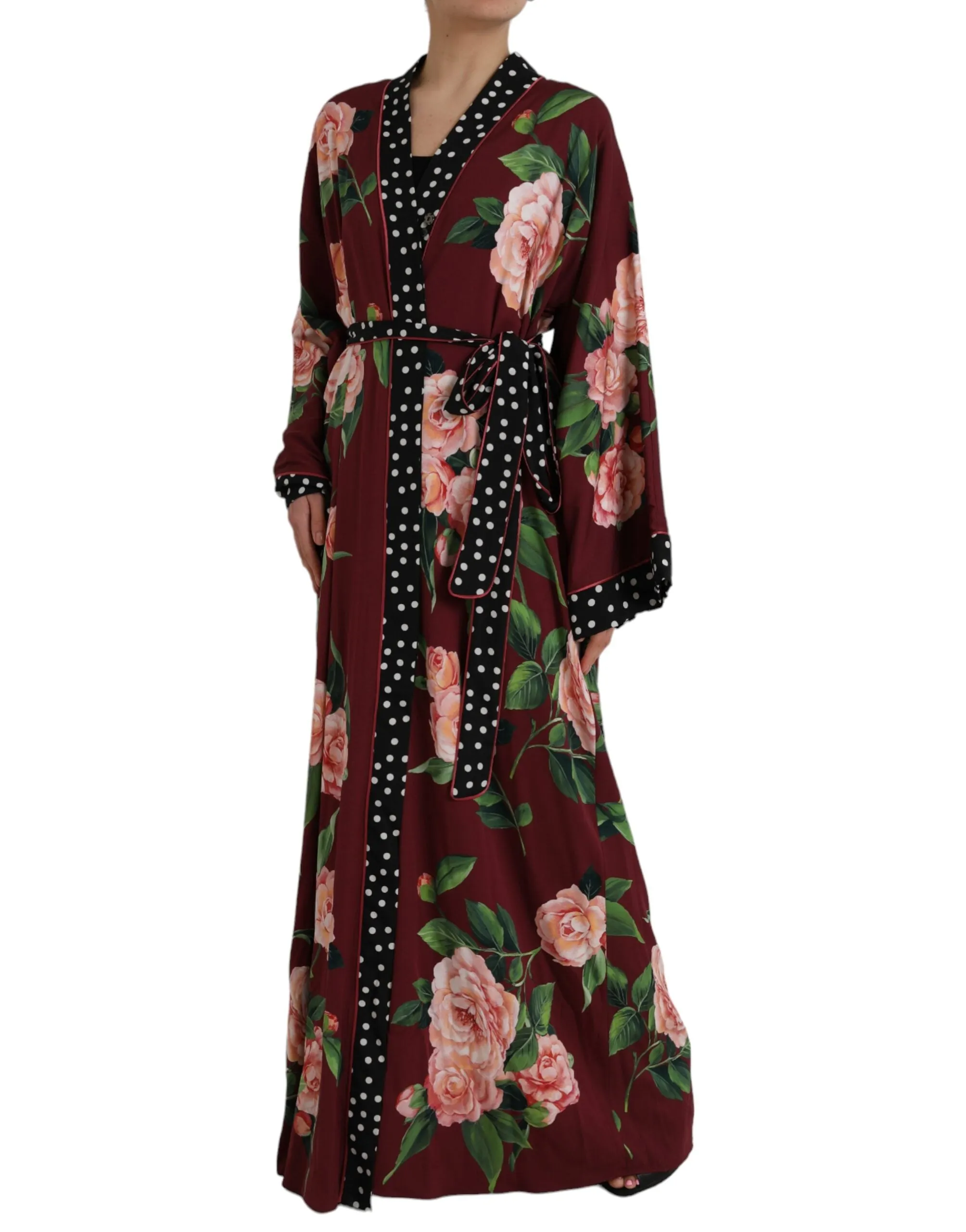Bordeaux Floral Maxi Kaftan Crepe Robe Dress sold by Louxly product image thumbnail 3