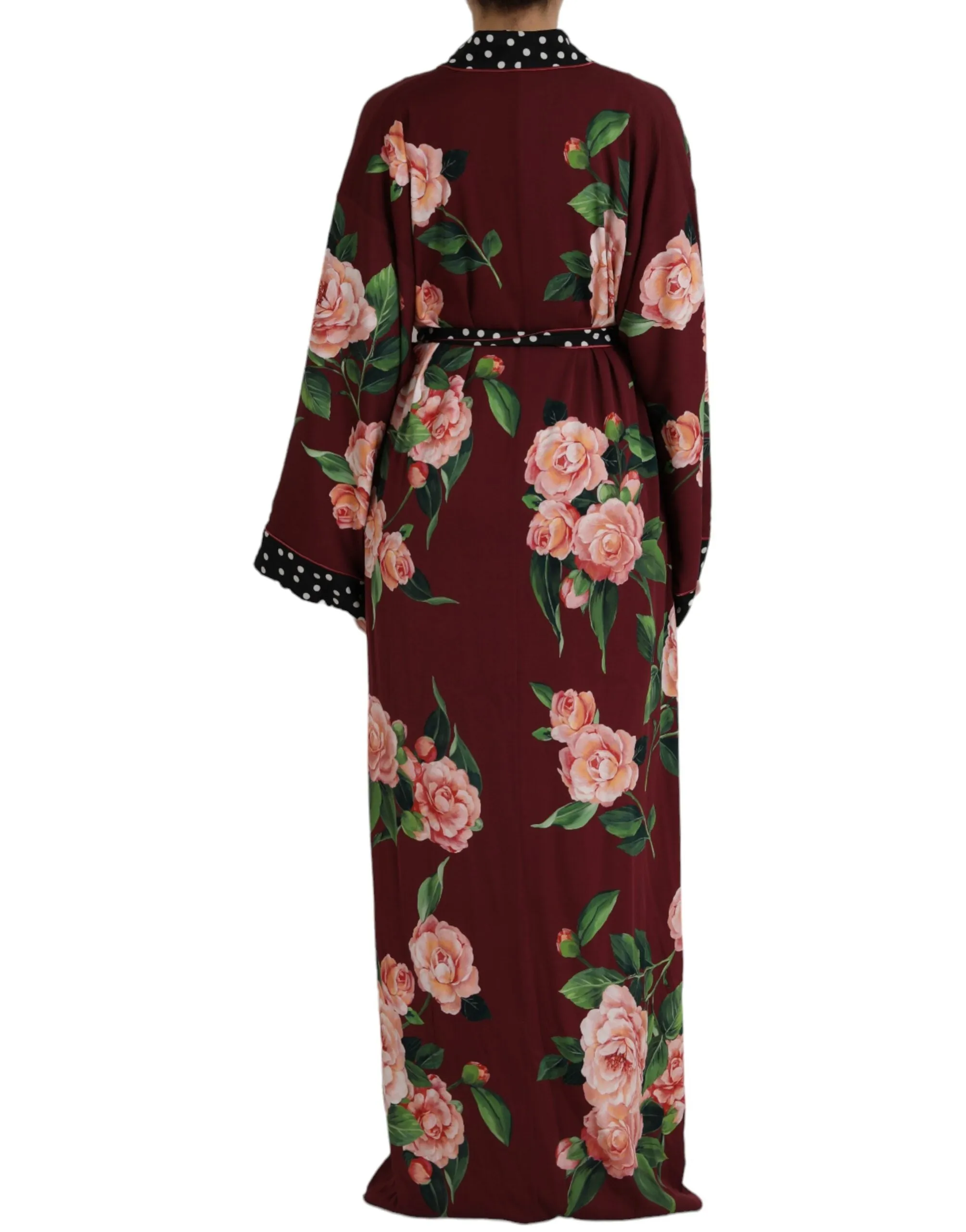 Bordeaux Floral Maxi Kaftan Crepe Robe Dress sold by Louxly product image thumbnail 4