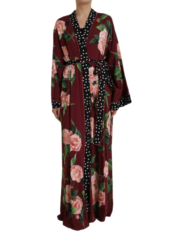 Bordeaux Floral Maxi Kaftan Crepe Robe Dress sold by Louxly
