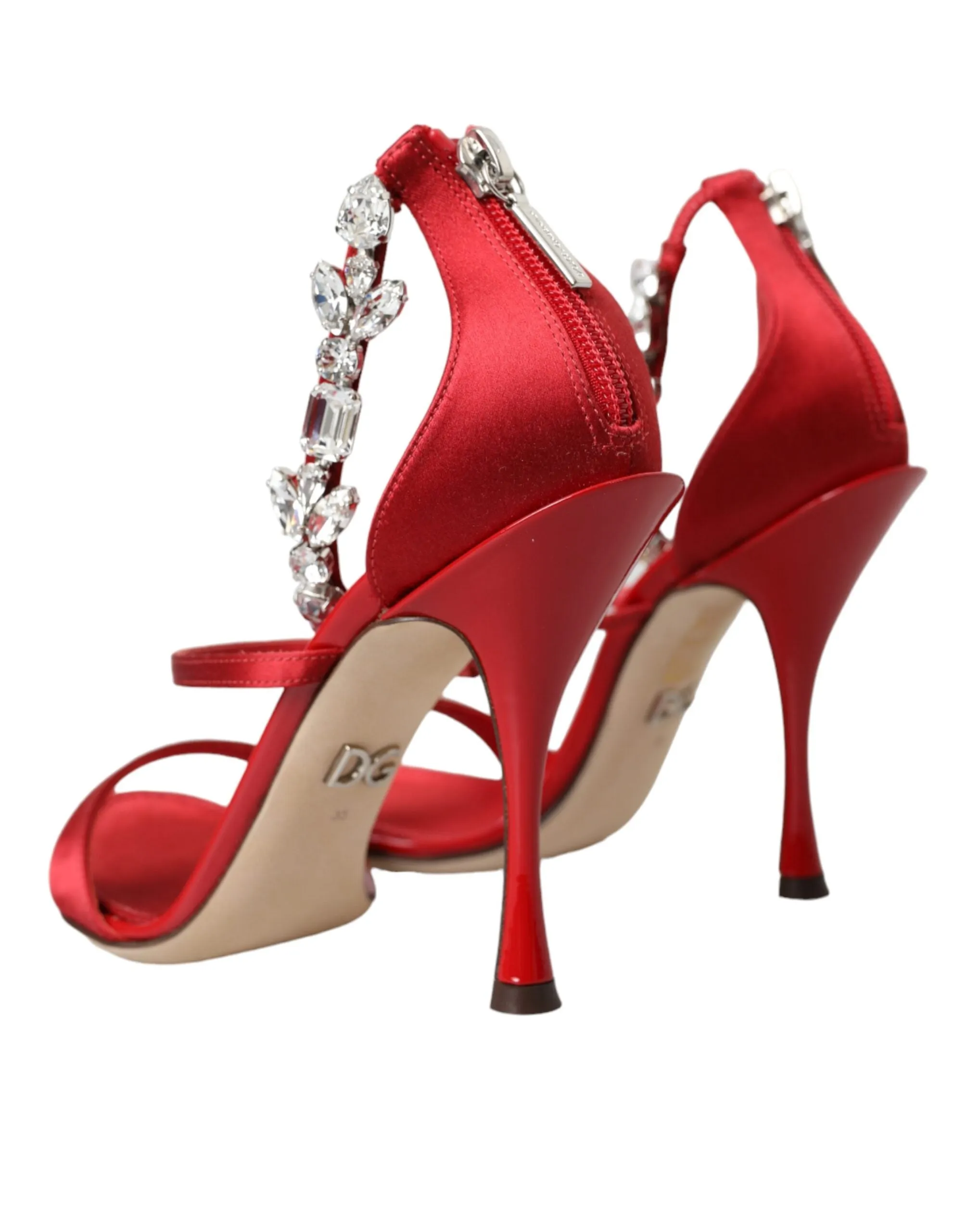 Red Keira Satin Crystals Sandals Heels Shoes sold by Louxly product image thumbnail 4