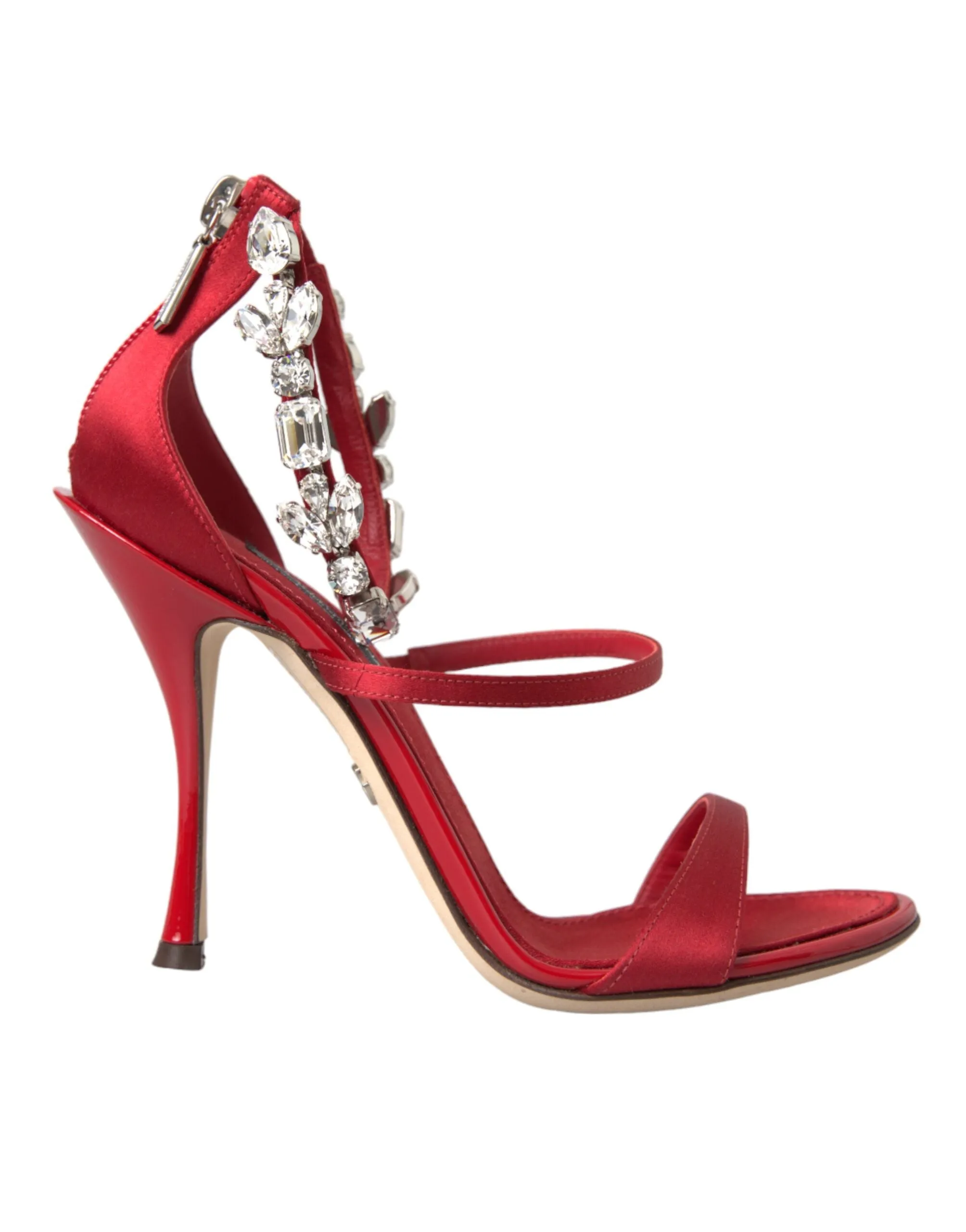 Red Keira Satin Crystals Sandals Heels Shoes sold by Louxly