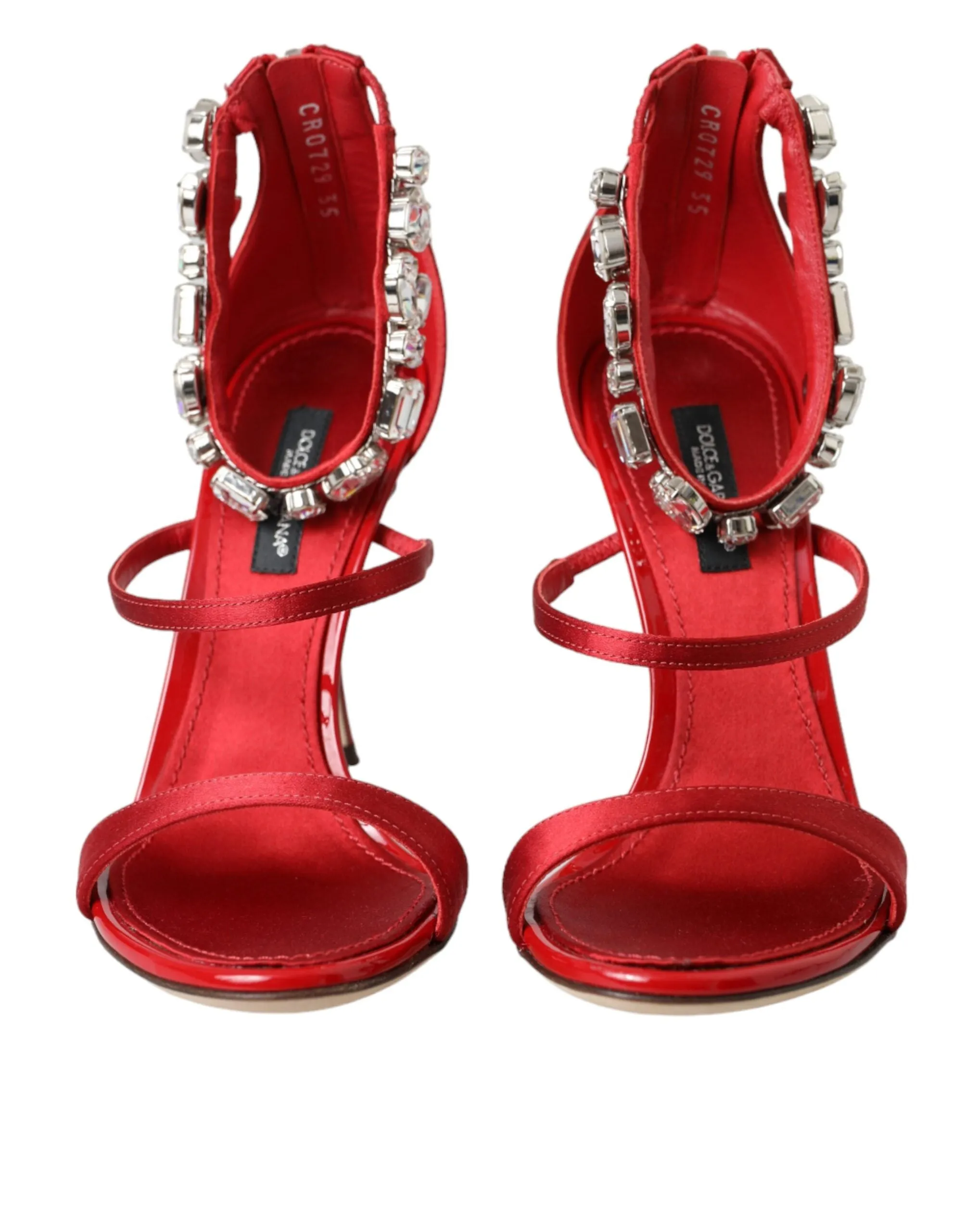 Red Keira Satin Crystals Sandals Heels Shoes sold by Louxly product image thumbnail 2